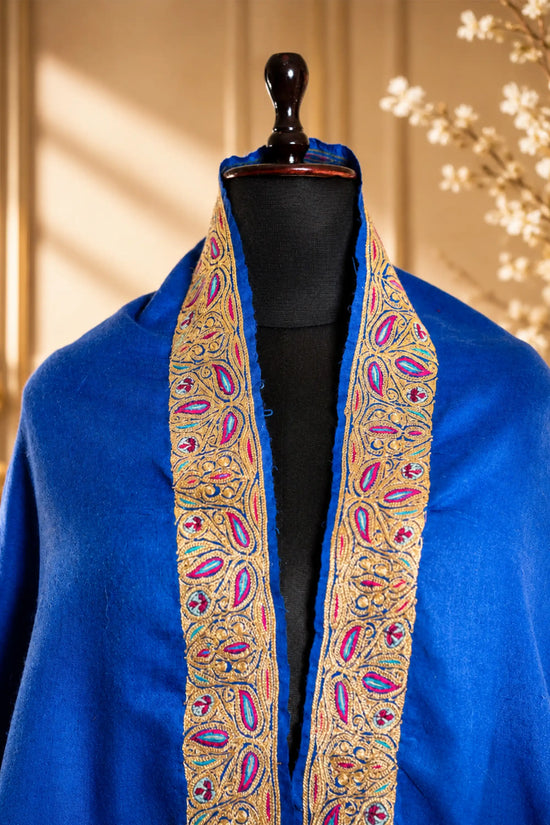Double Shaded Blue and Teal Shawl with Tilla Border