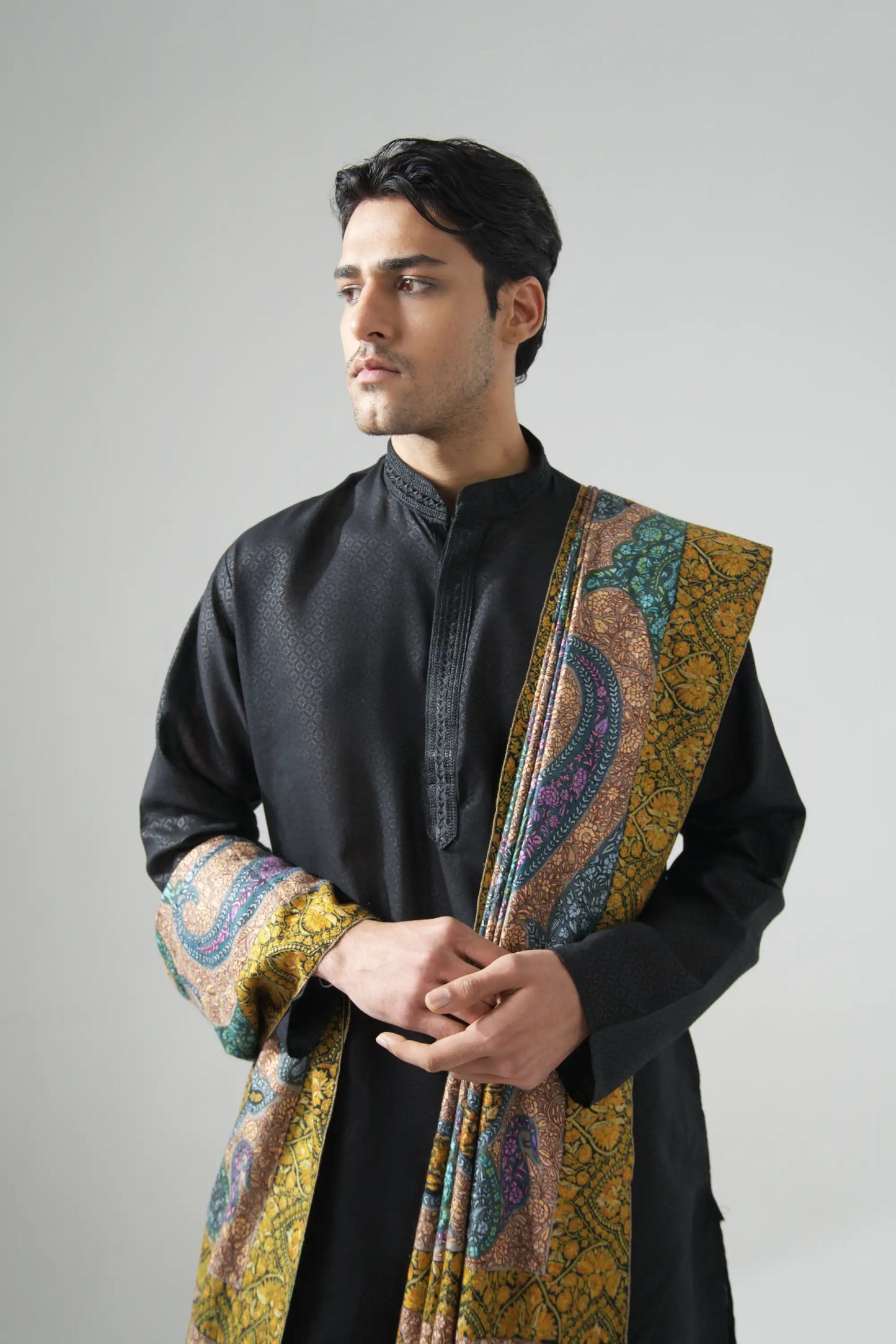 Kalamkari Shawl with Sozni Embroidery