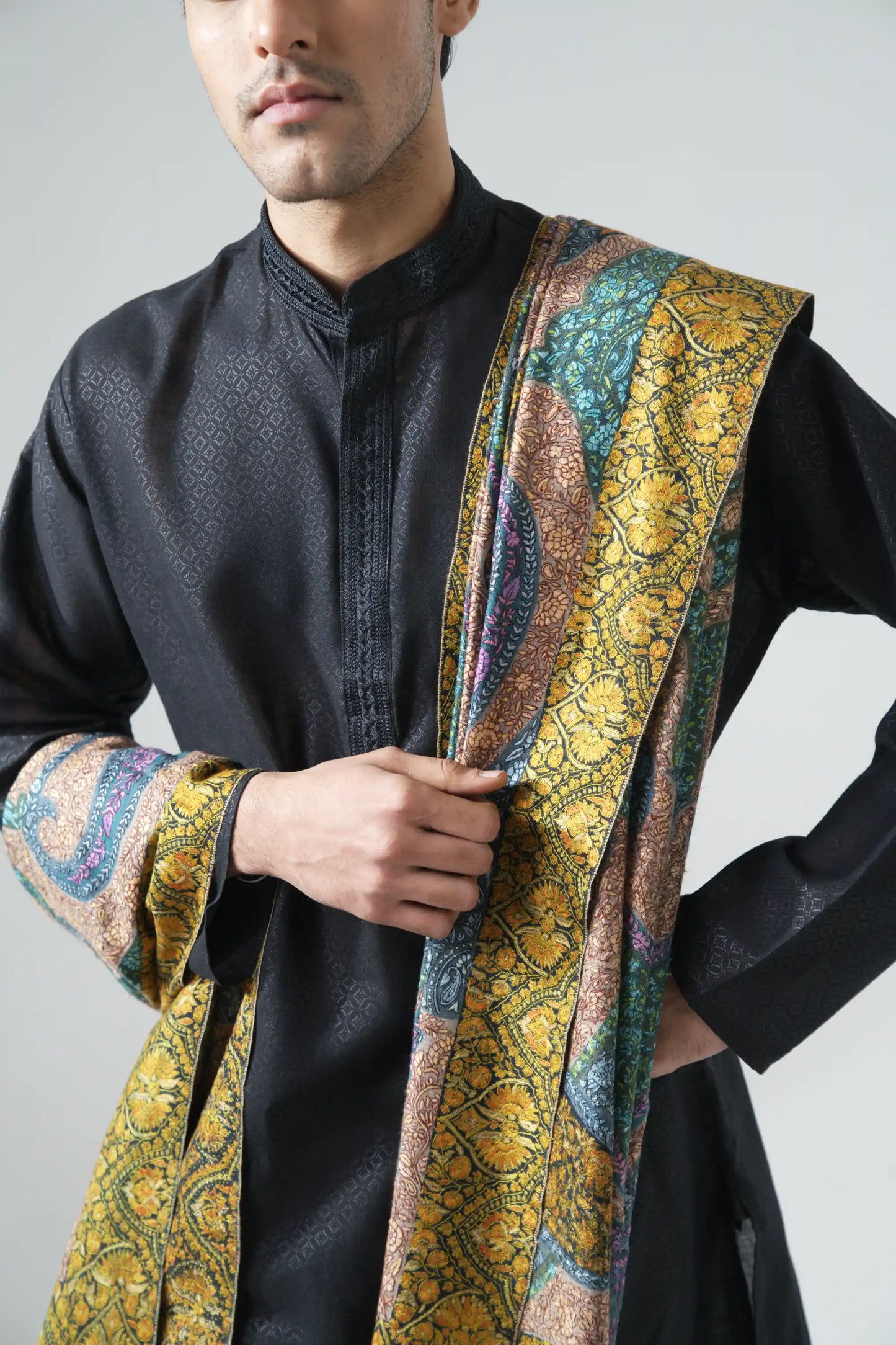 Kalamkari Shawl with Sozni Embroidery