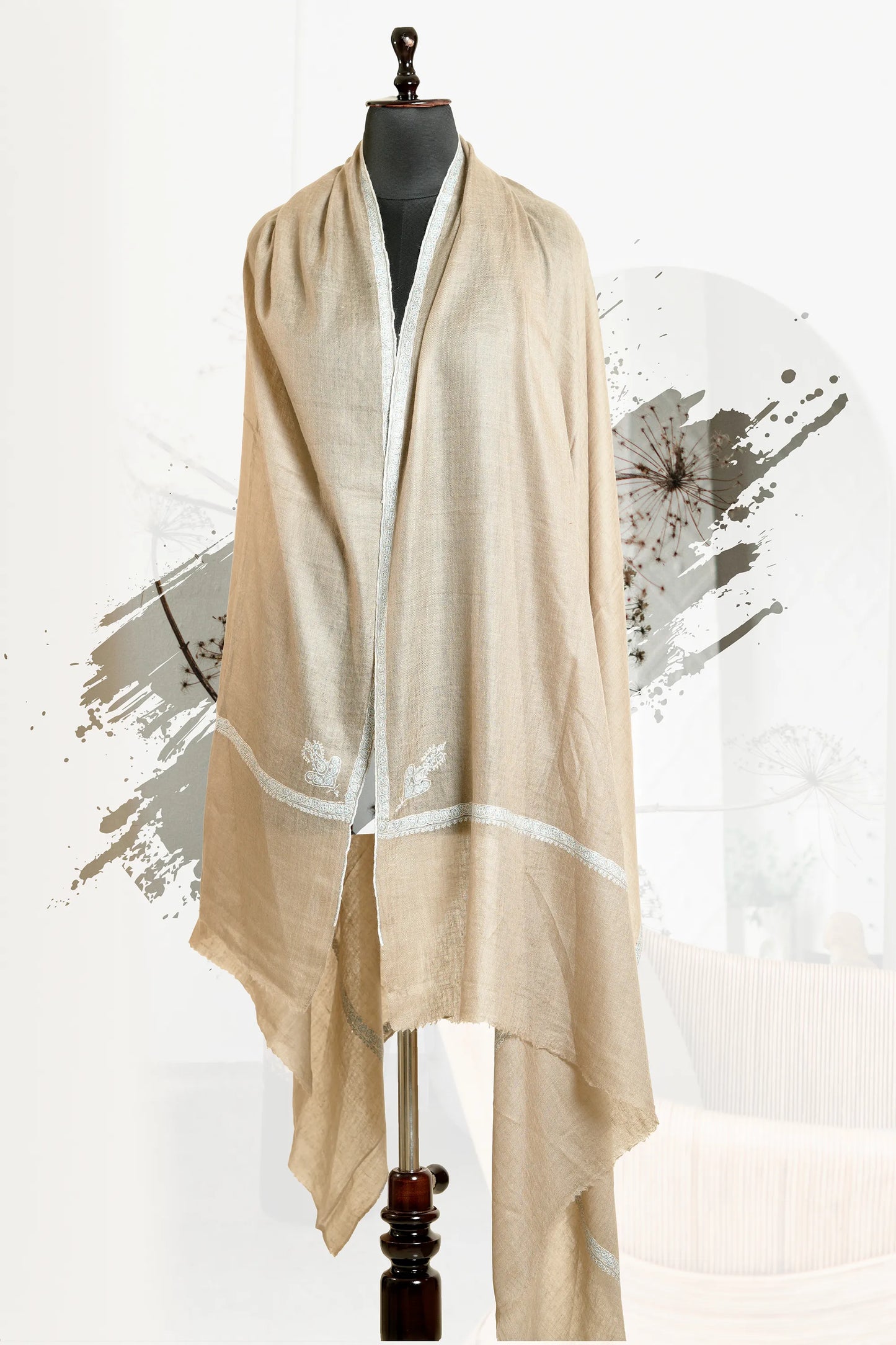 Men's Natural Color Belgium Toosh Shawl  with Sozni Border