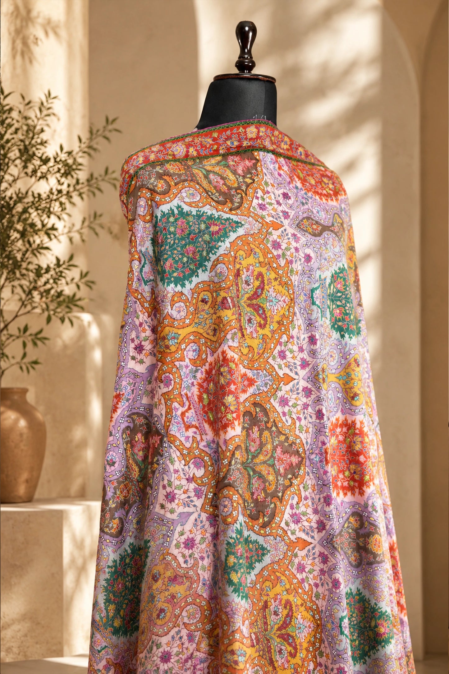 Kalamkari Silken Sozni Jamawar Shawl(A)