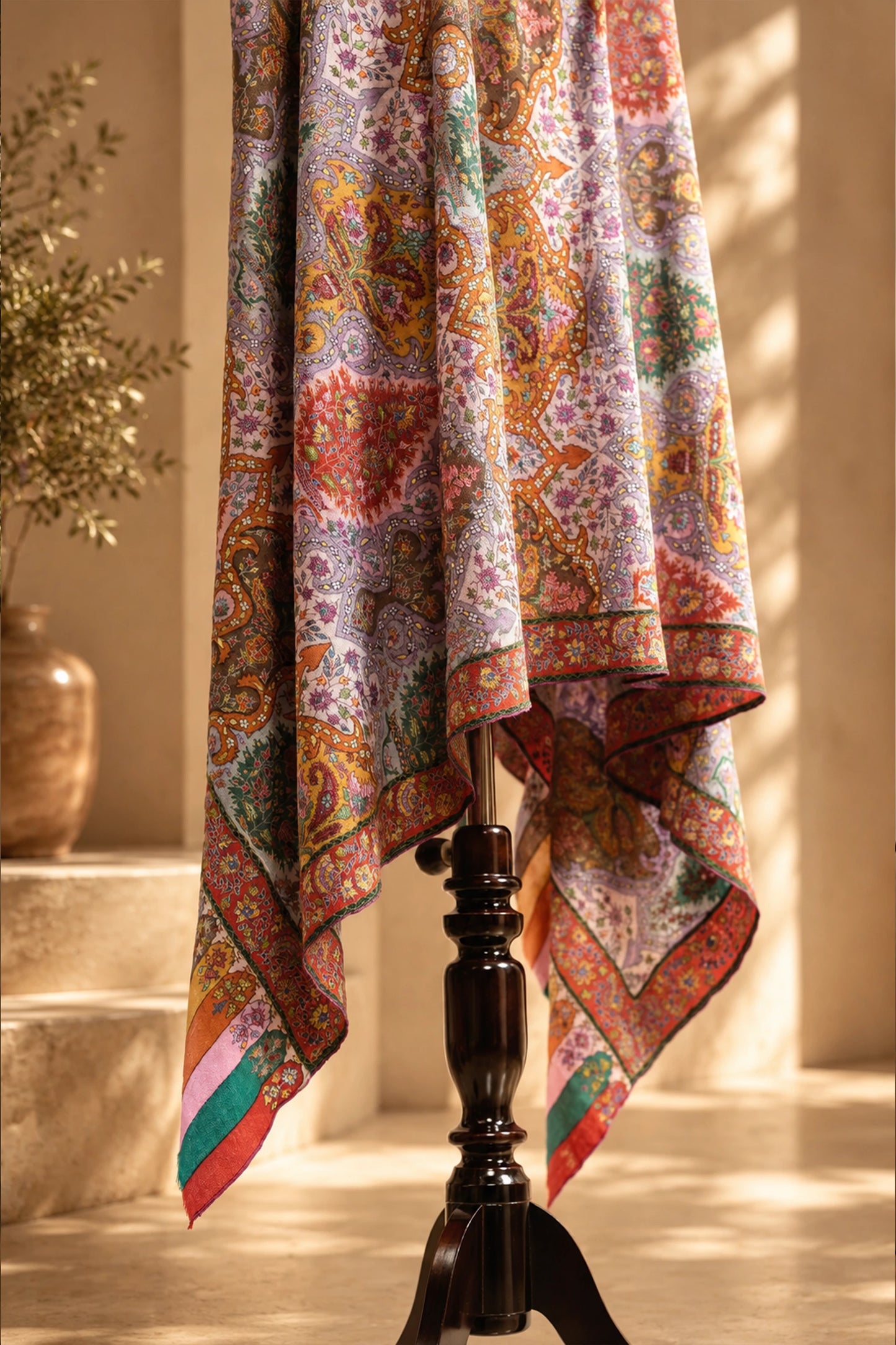 Kalamkari Silken Sozni Jamawar Shawl(A)