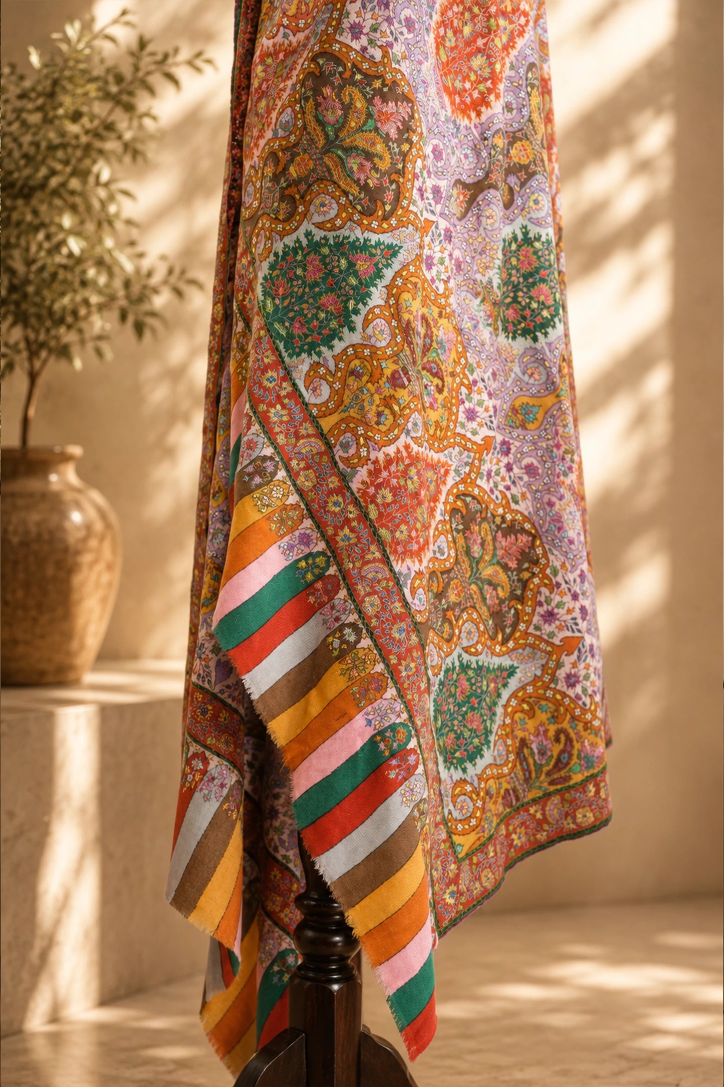 Kalamkari Silken Sozni Jamawar Shawl(A)