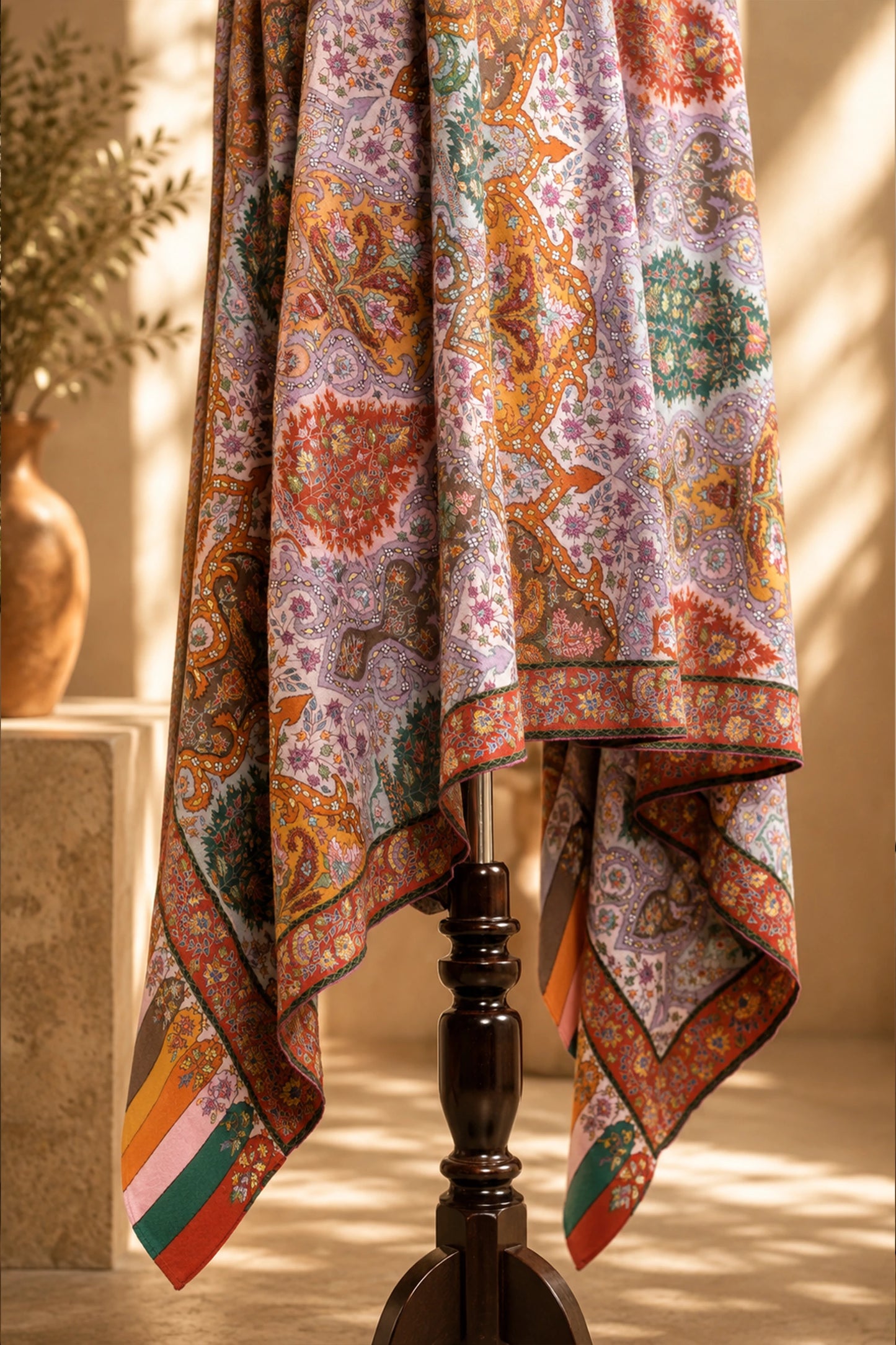 Kalamkari Silken Sozni Jamawar Shawl(A)