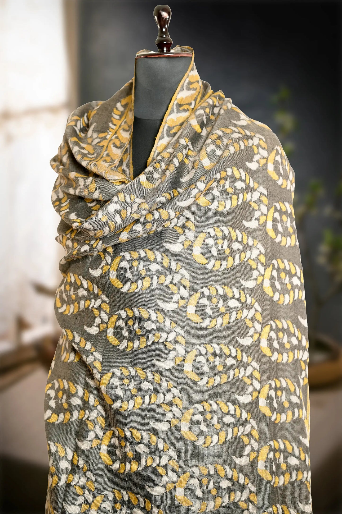 Men's Charcoal Grey Kani Shawl with Zari Details