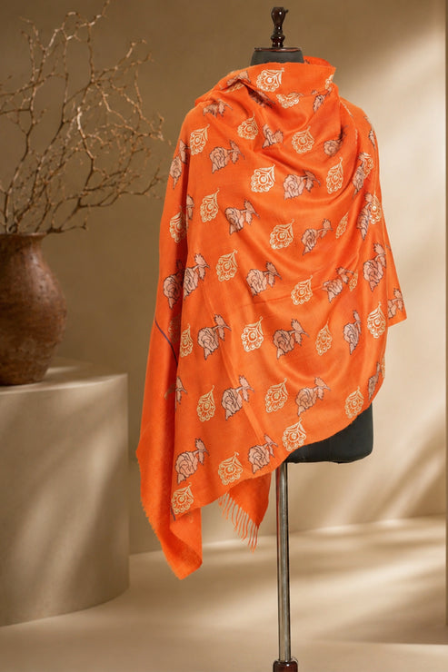 Orange Kani Shawl with Tilla Bootis