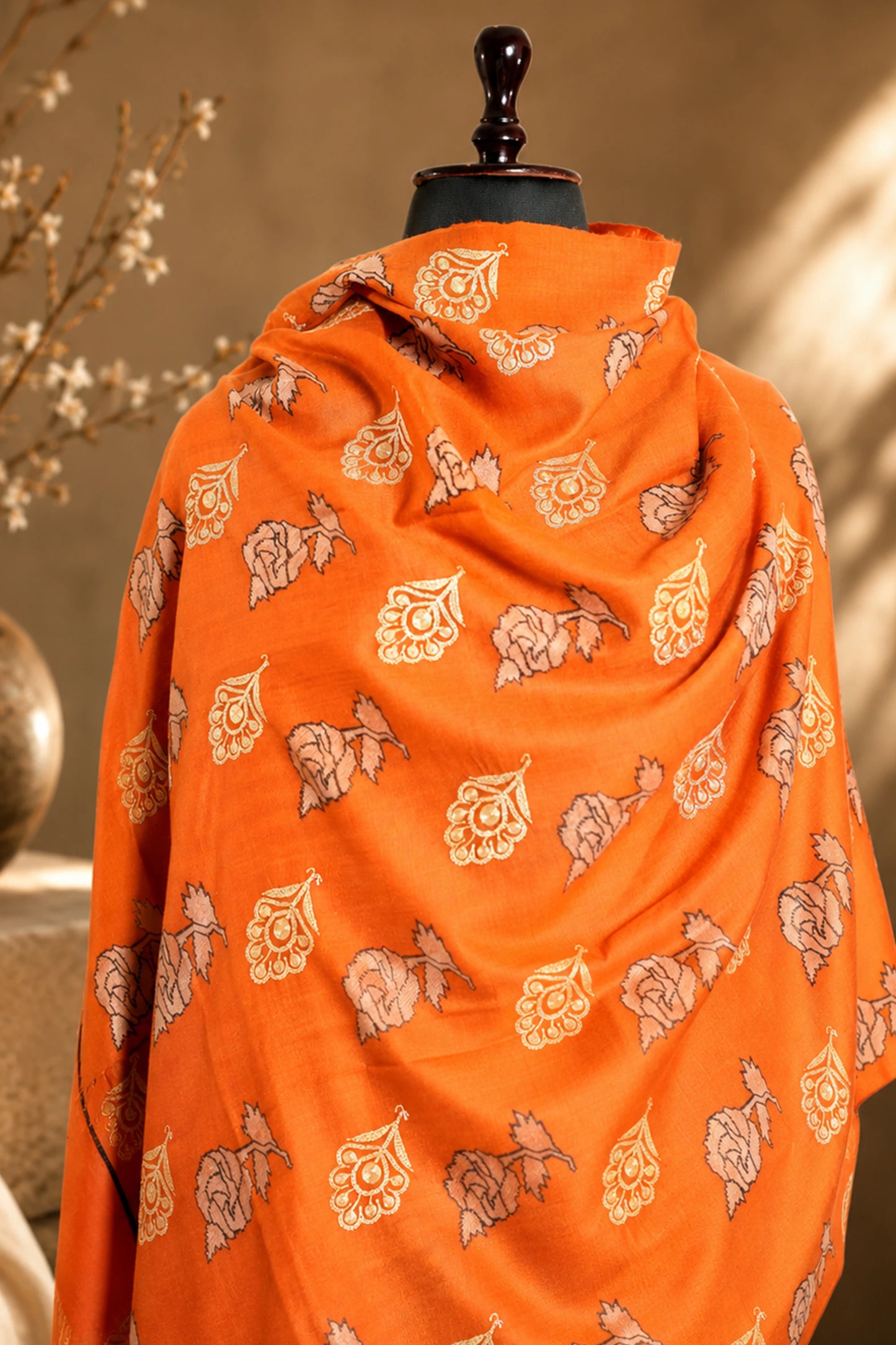 Orange Kani Shawl with Tilla Bootis