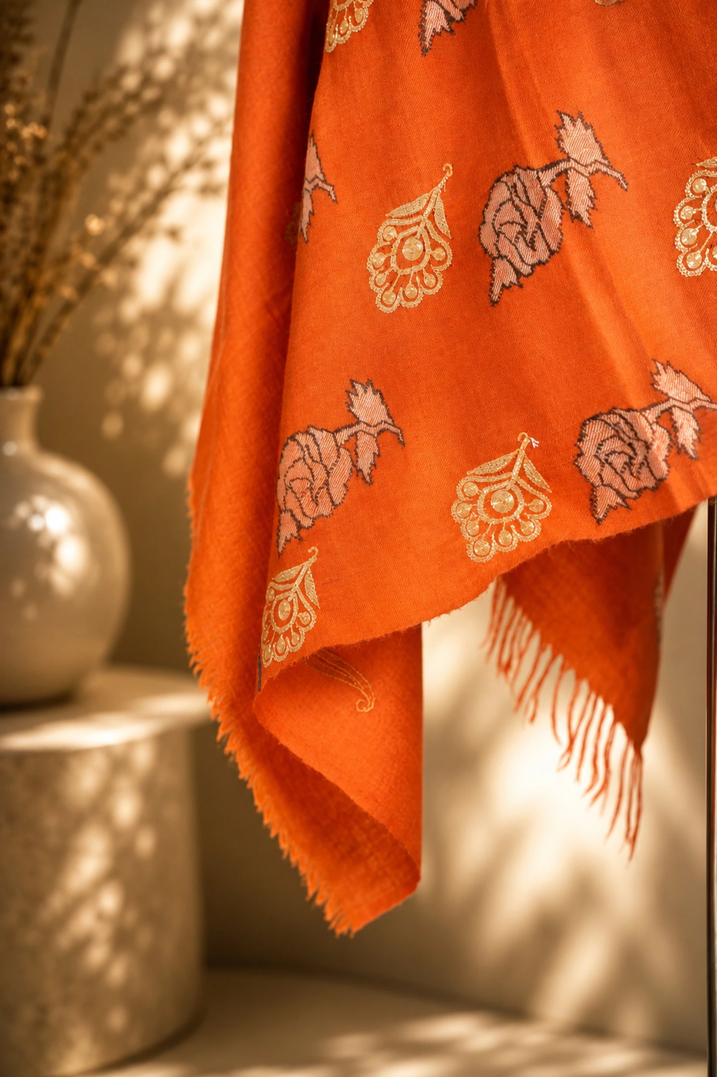 Orange Kani Shawl with Tilla Bootis