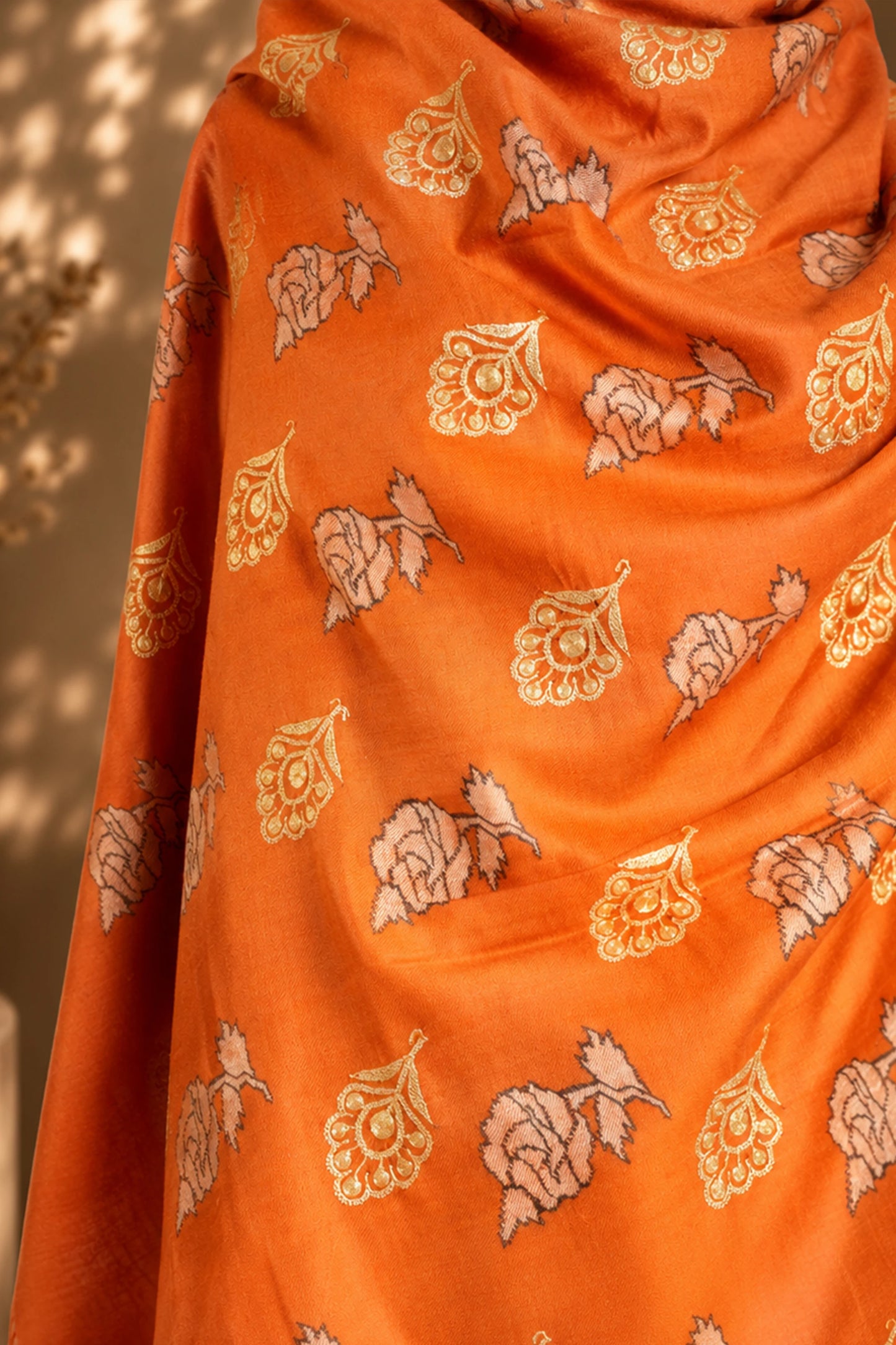 Orange Kani Shawl with Tilla Bootis