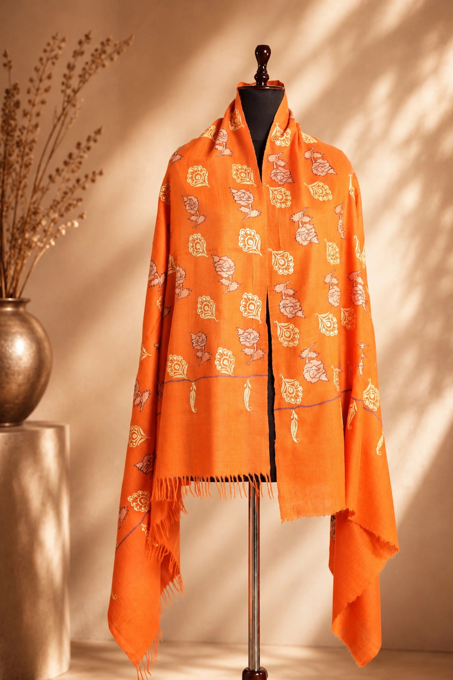 Orange Kani Shawl with Tilla Bootis