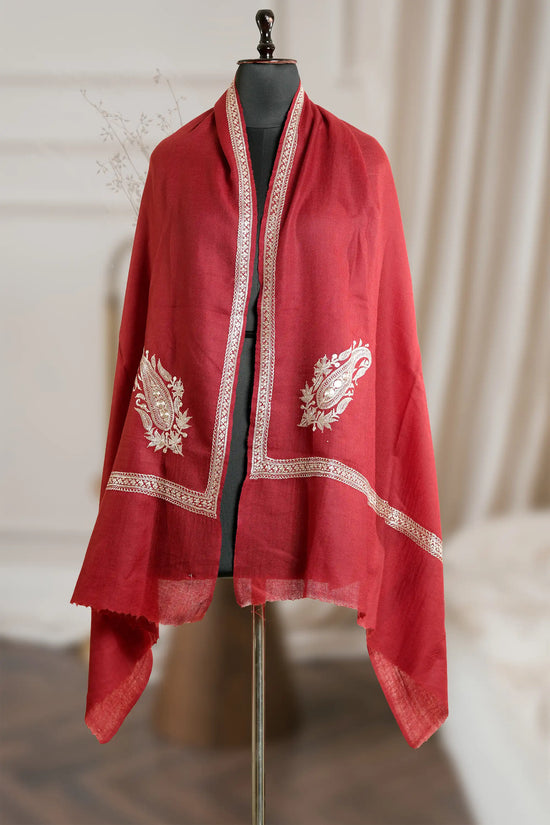 Maroon Pashmina Shawl with Tilla  Border