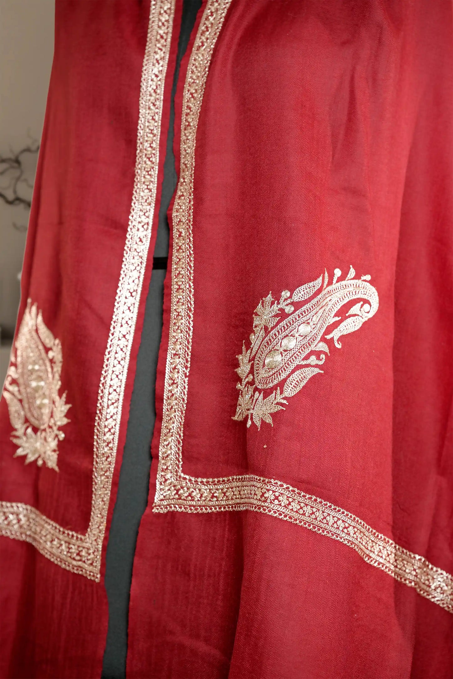 Maroon Pashmina Shawl with Tilla  Border