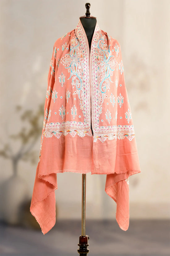 Peach Tilla Jaal Shawl with Sozni Highlights
