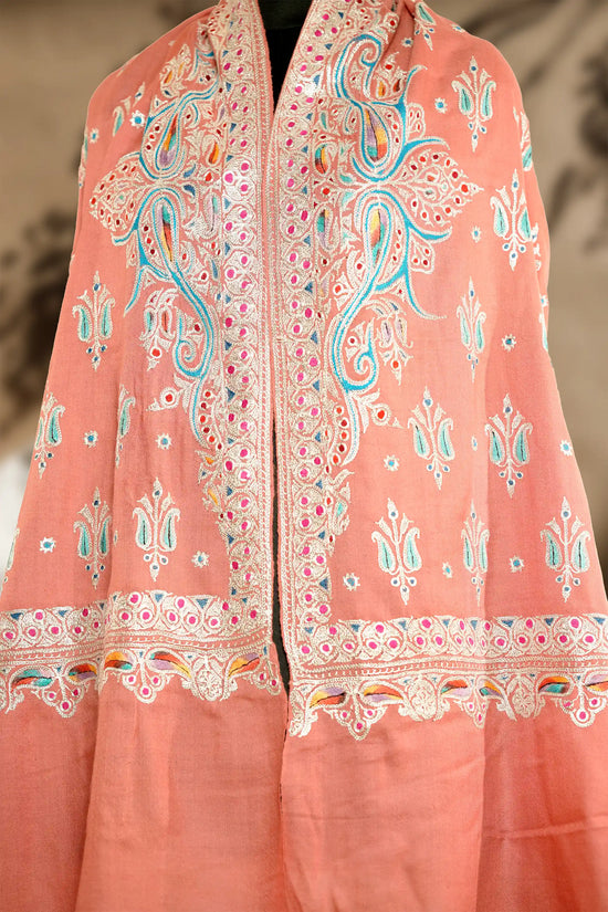 Peach Tilla Jaal Shawl with Sozni Highlights