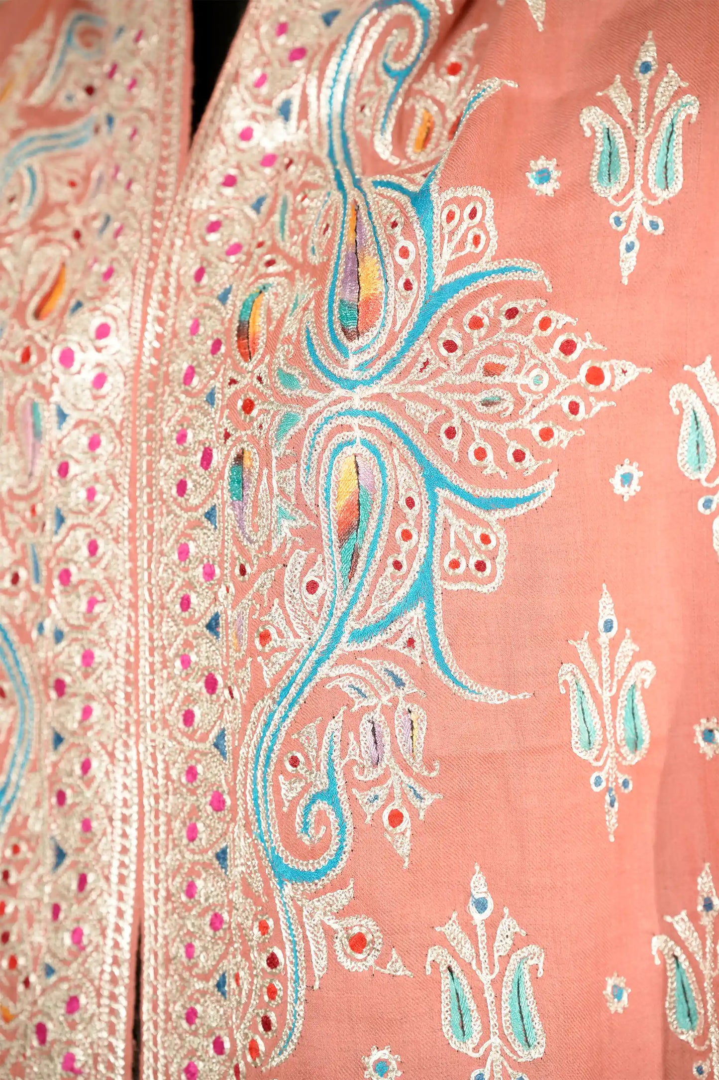 Peach Tilla Jaal Shawl with Sozni Highlights