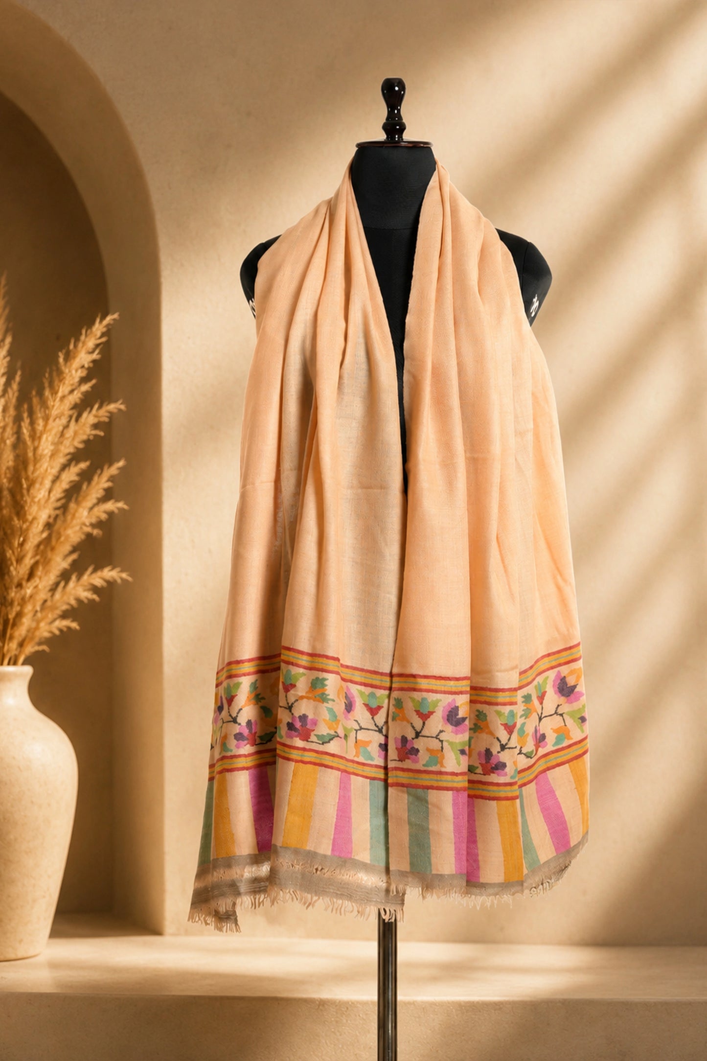Peach Stole with Kani Border