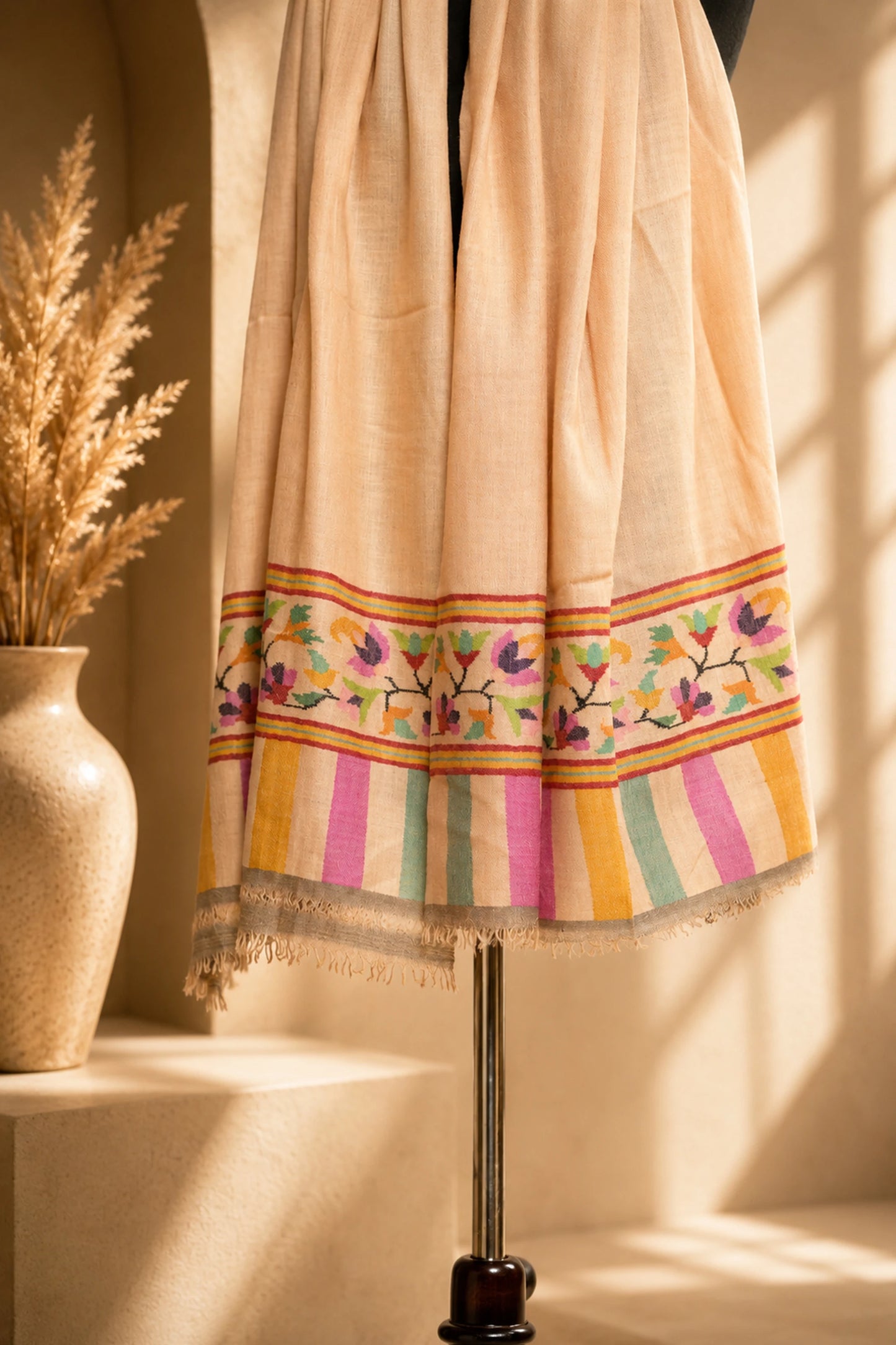 Peach Stole with Kani Border