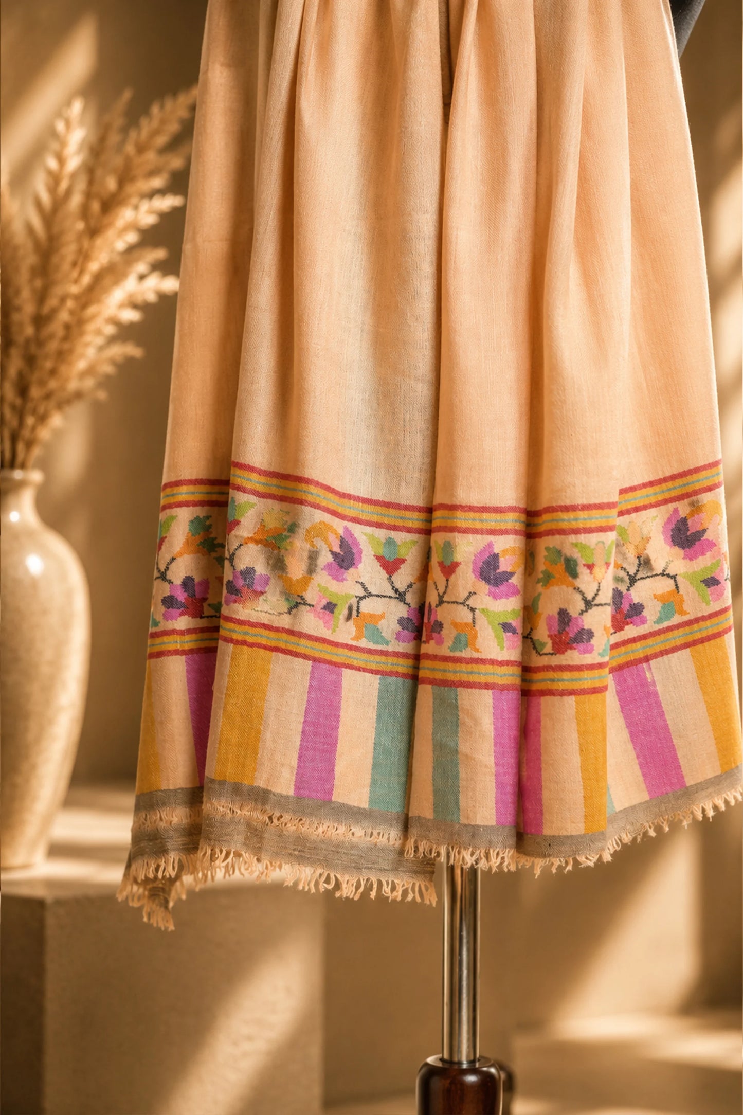 Peach Stole with Kani Border