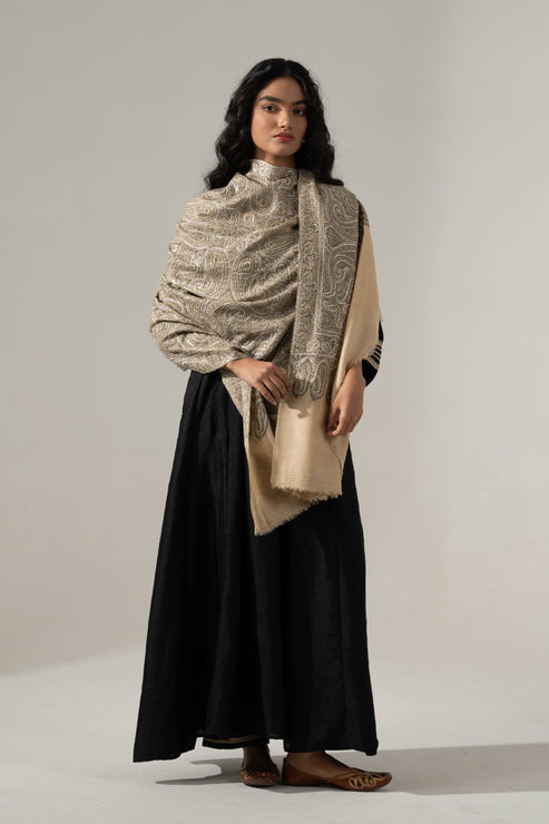 Women's Sozni  Jamawar Shawl with Tilla Highlights
