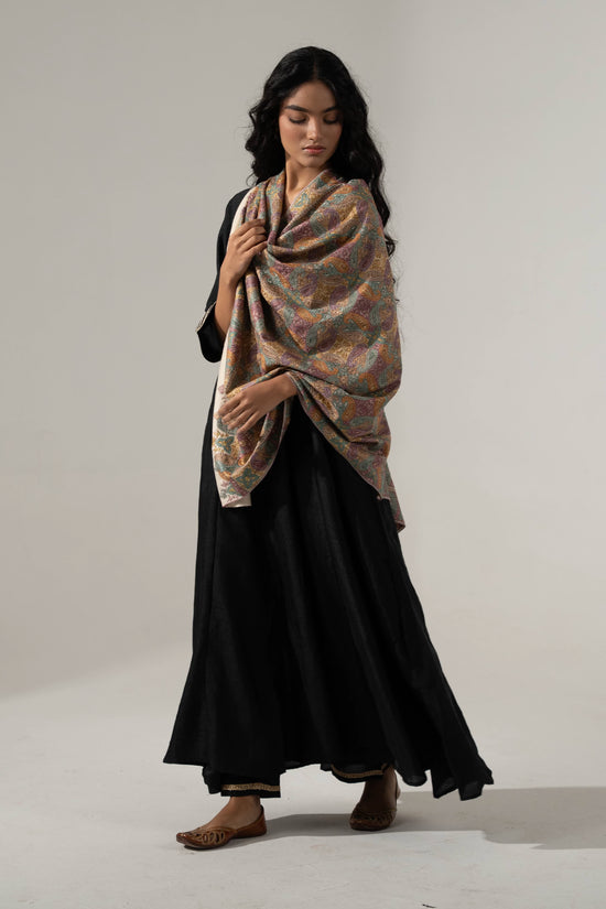 Women Jamawar Shawl with Multicolor Sozni Embroidery