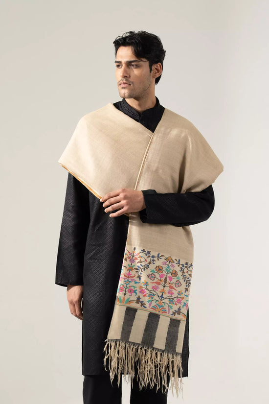 Men's Off White Kani Border Shawl