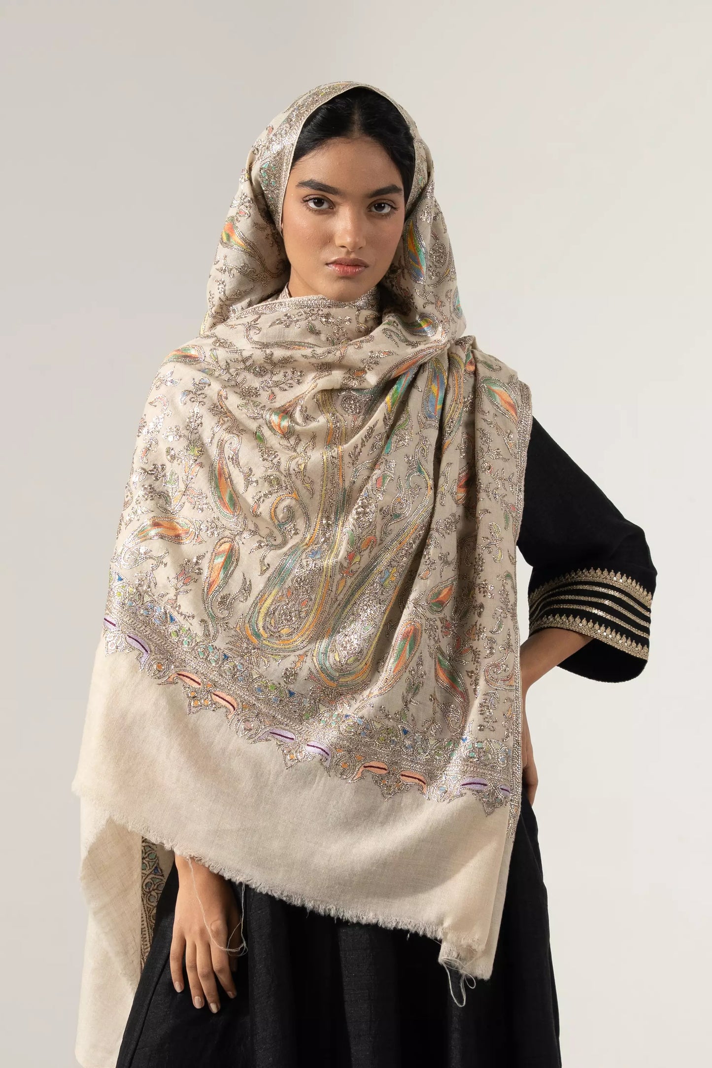 Tilla Embroidery Shawl  with Sozni Highlights  for Women