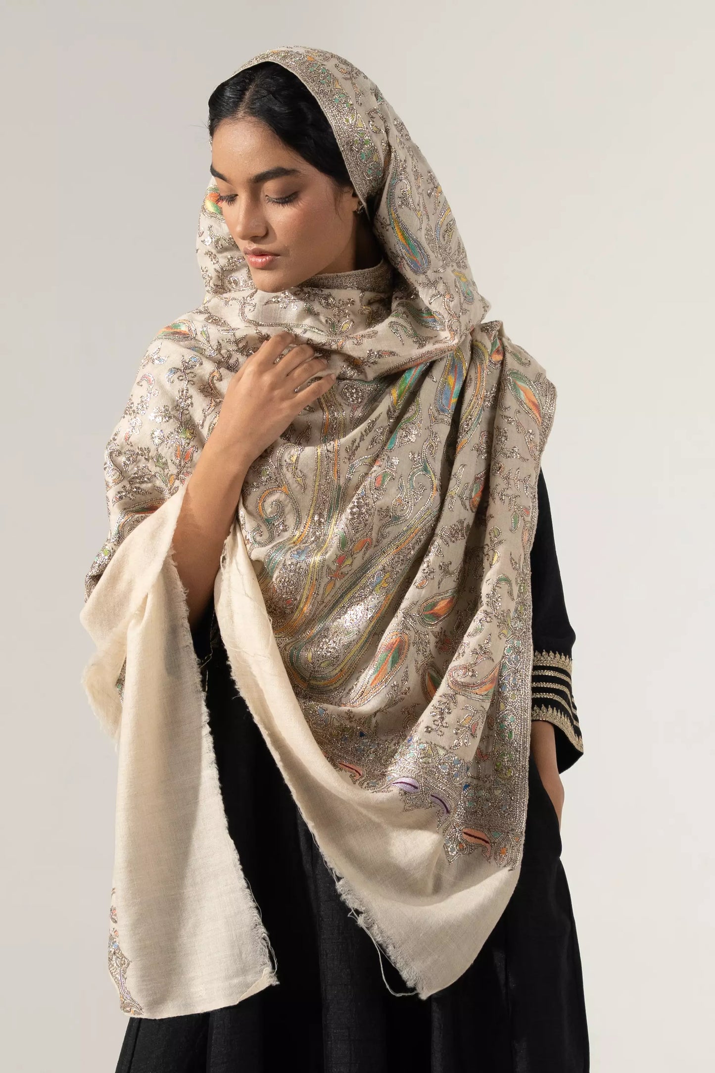 Tilla Embroidery Shawl  with Sozni Highlights  for Women
