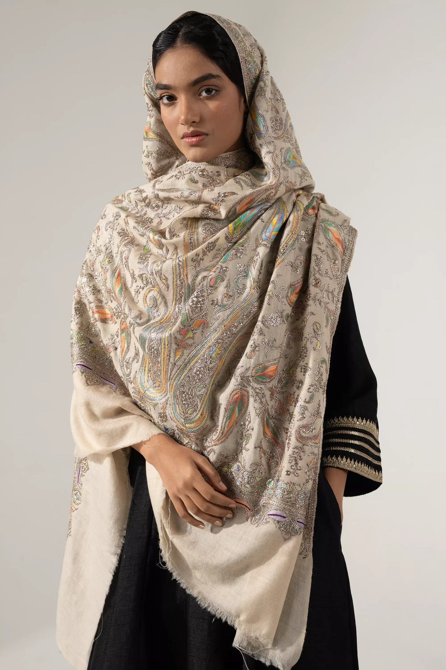 Tilla Embroidery Shawl  with Sozni Highlights  for Women