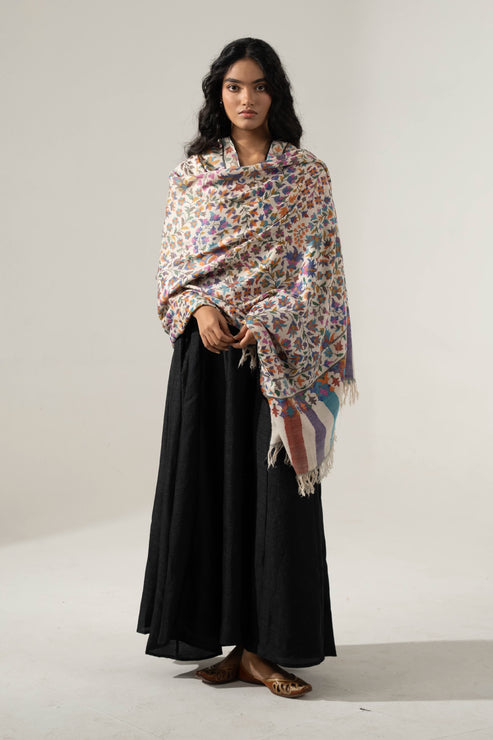Women's Off White Multi Color Kani Shawl
