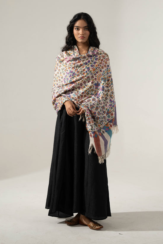 Women's Off White Multi Color Kani Shawl