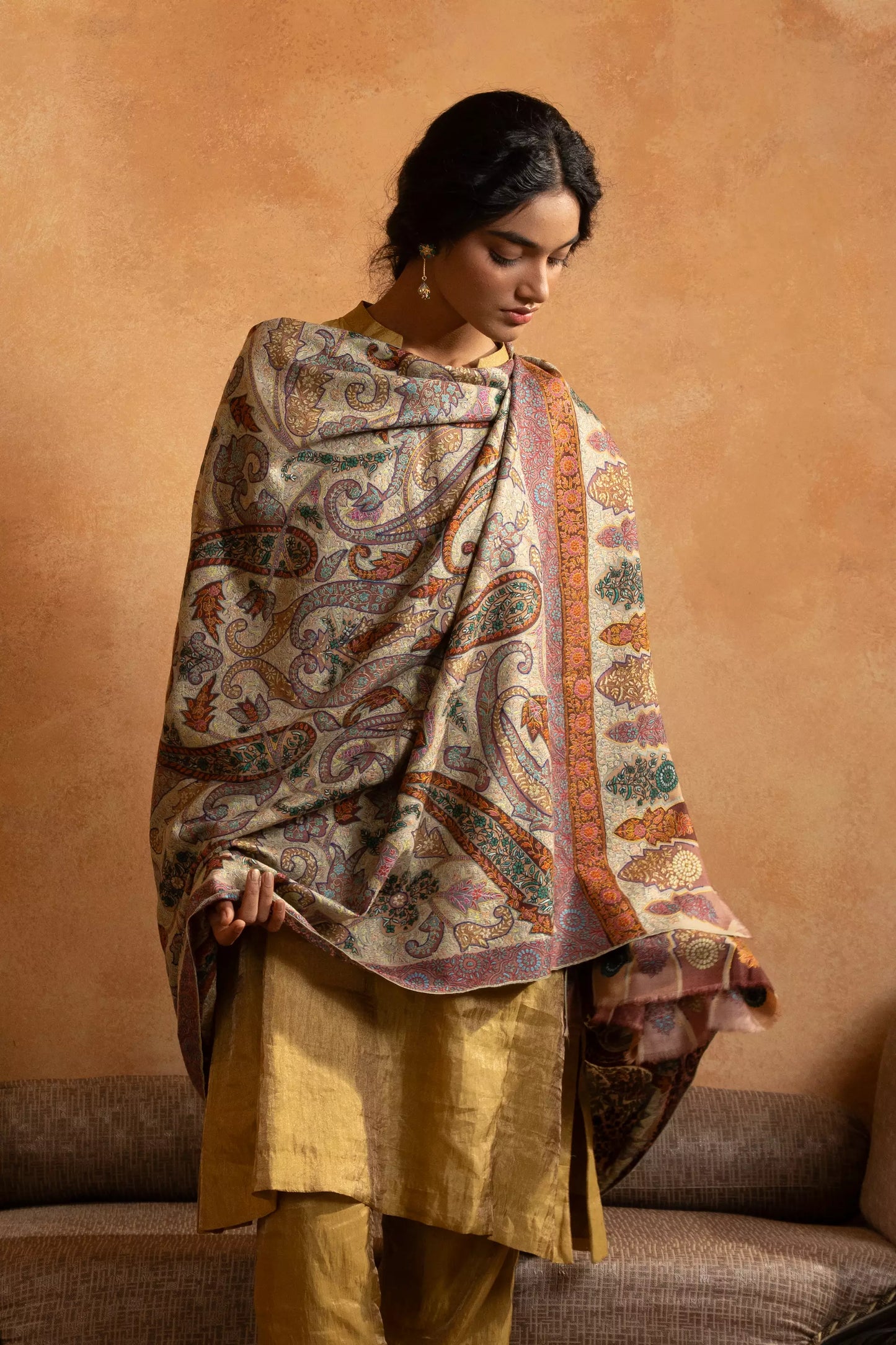 Kalamkari Jamawar with Sozni Embroidery