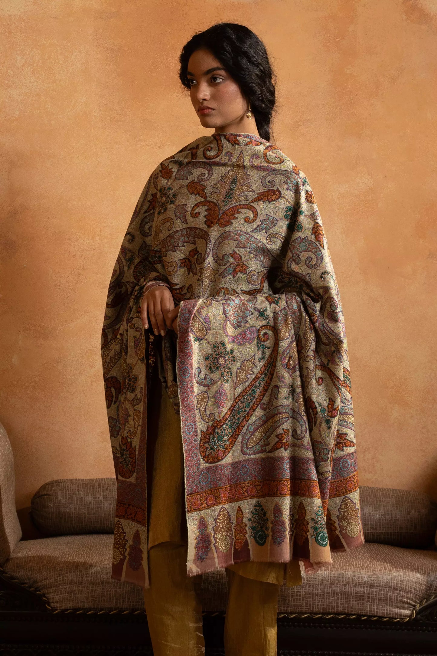 Kalamkari Jamawar with Sozni Embroidery