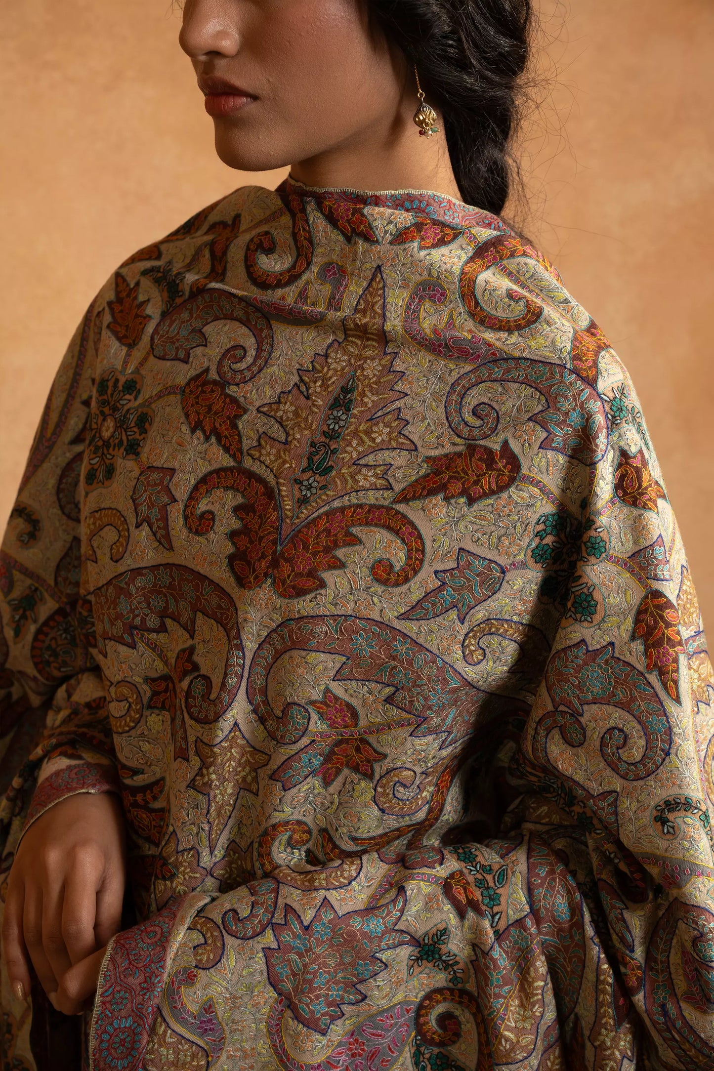 Kalamkari Jamawar with Sozni Embroidery