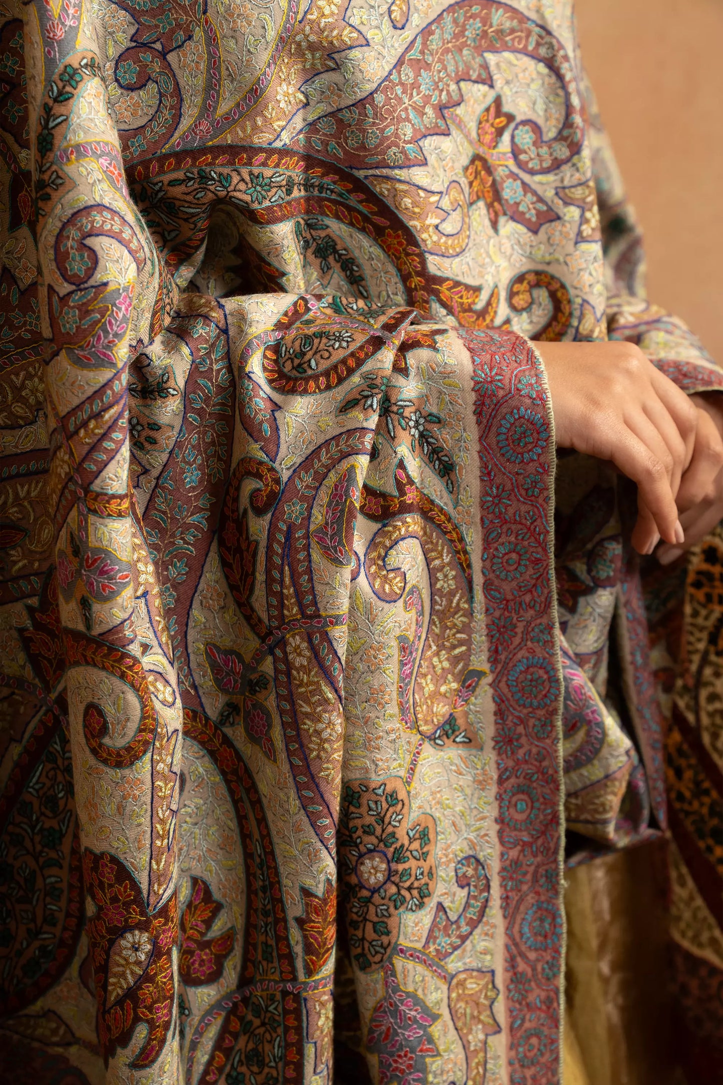 Kalamkari Jamawar with Sozni Embroidery