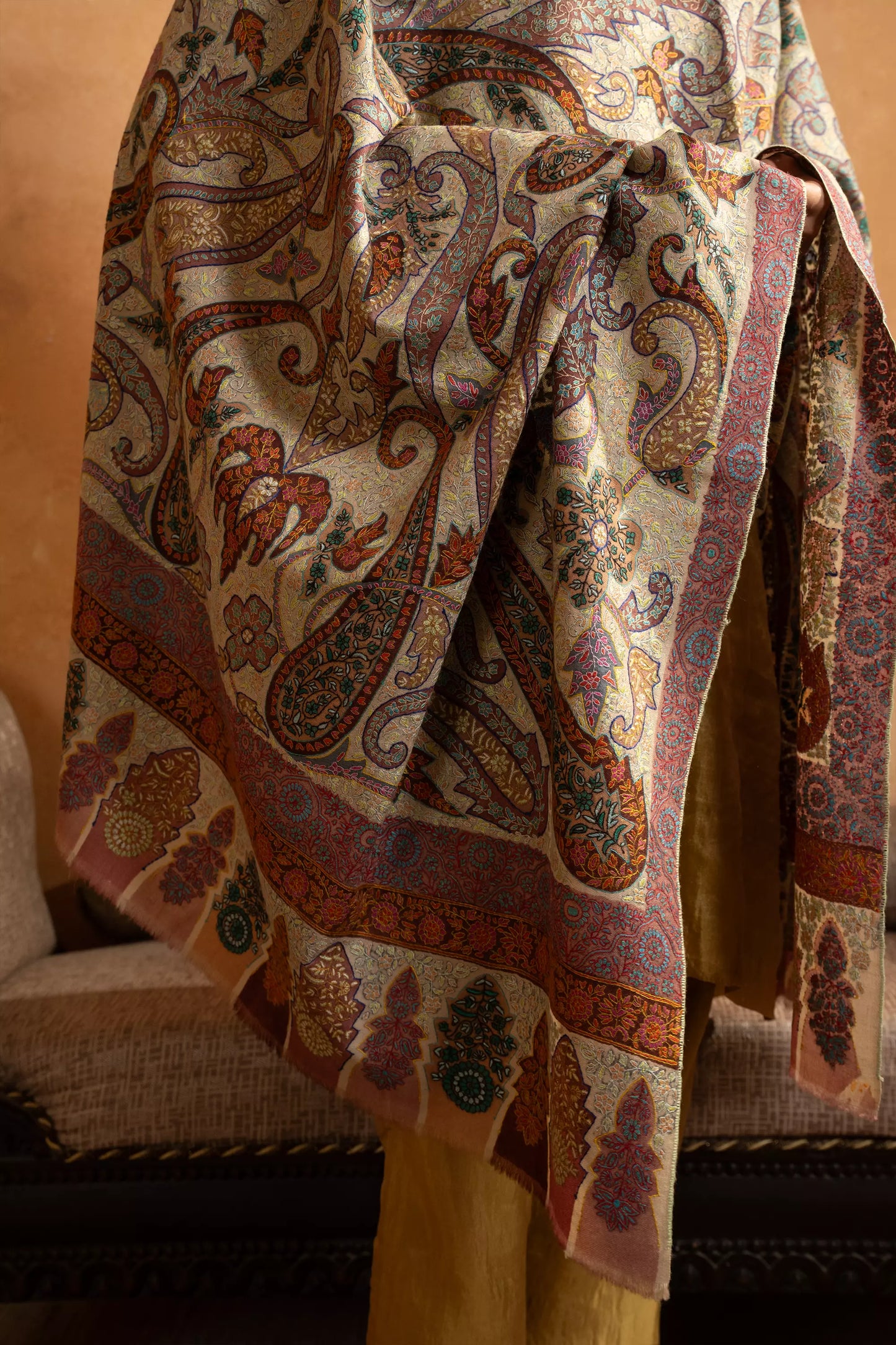Kalamkari Jamawar with Sozni Embroidery
