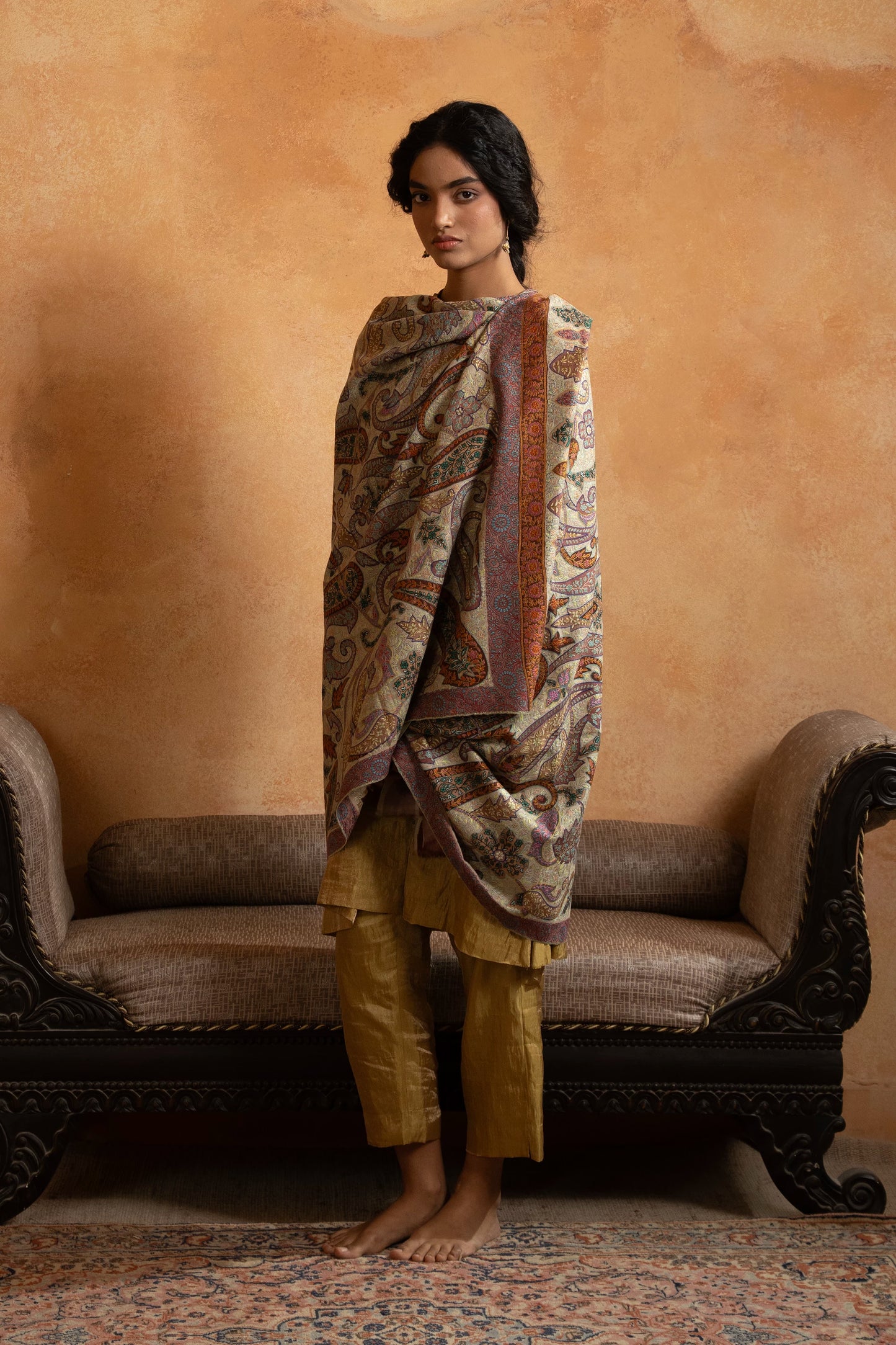 Kalamkari Jamawar with Sozni Embroidery