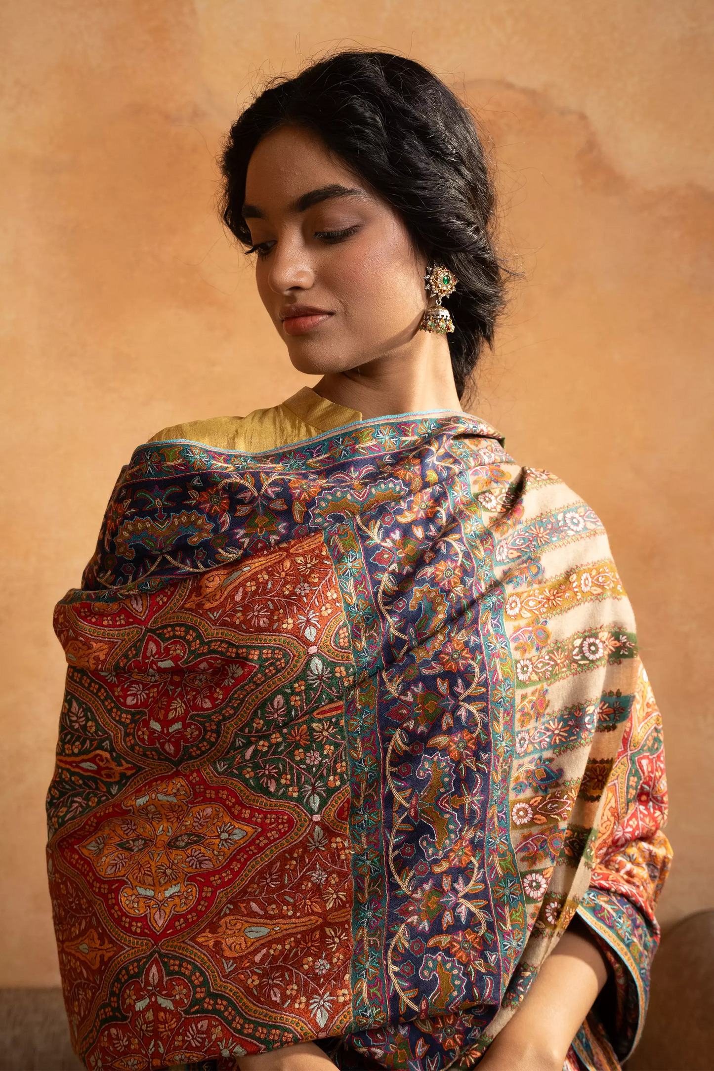 Pashmina Jamawar with Kalamkari Border