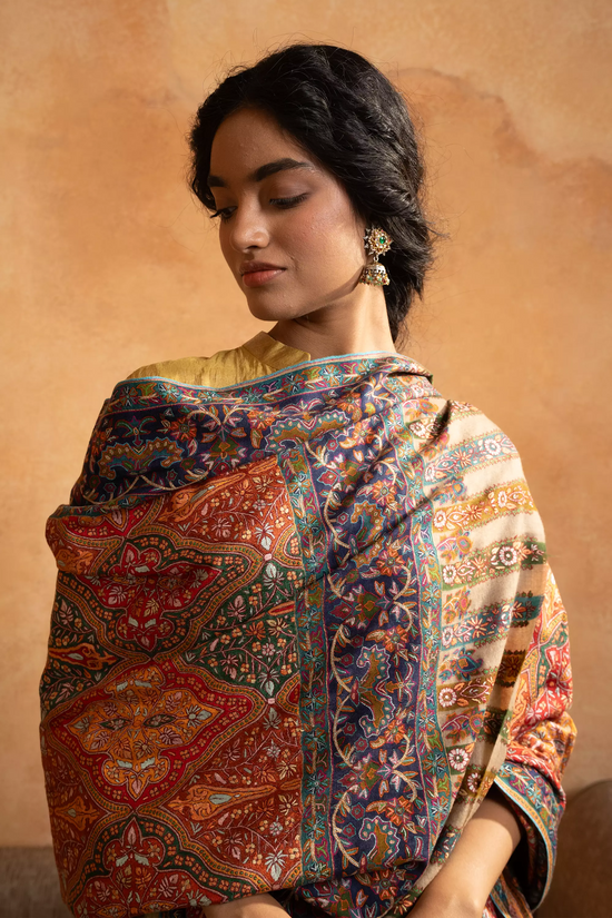 Pashmina Jamawar with Kalamkari Border