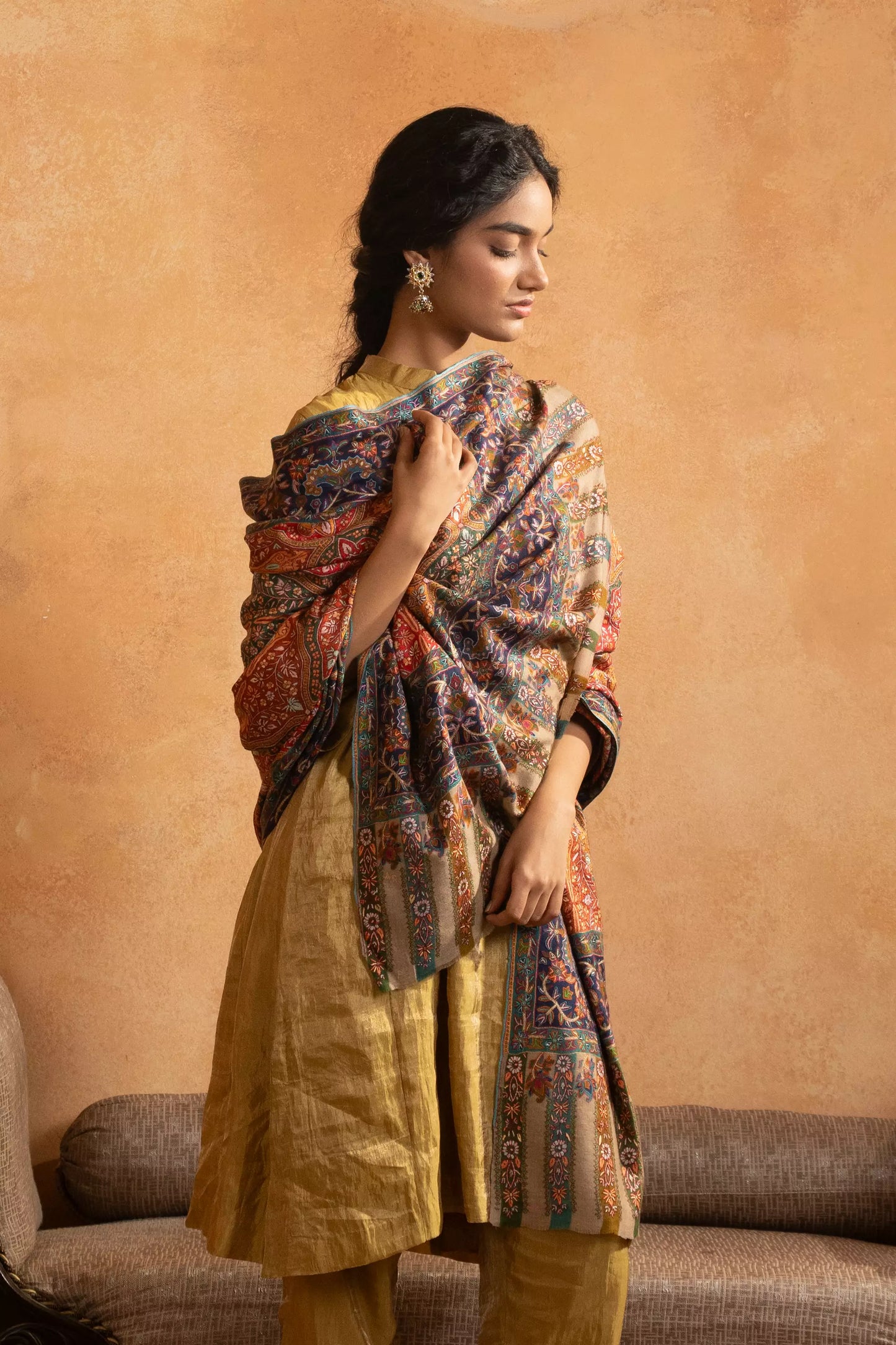 Pashmina Jamawar with Kalamkari Border