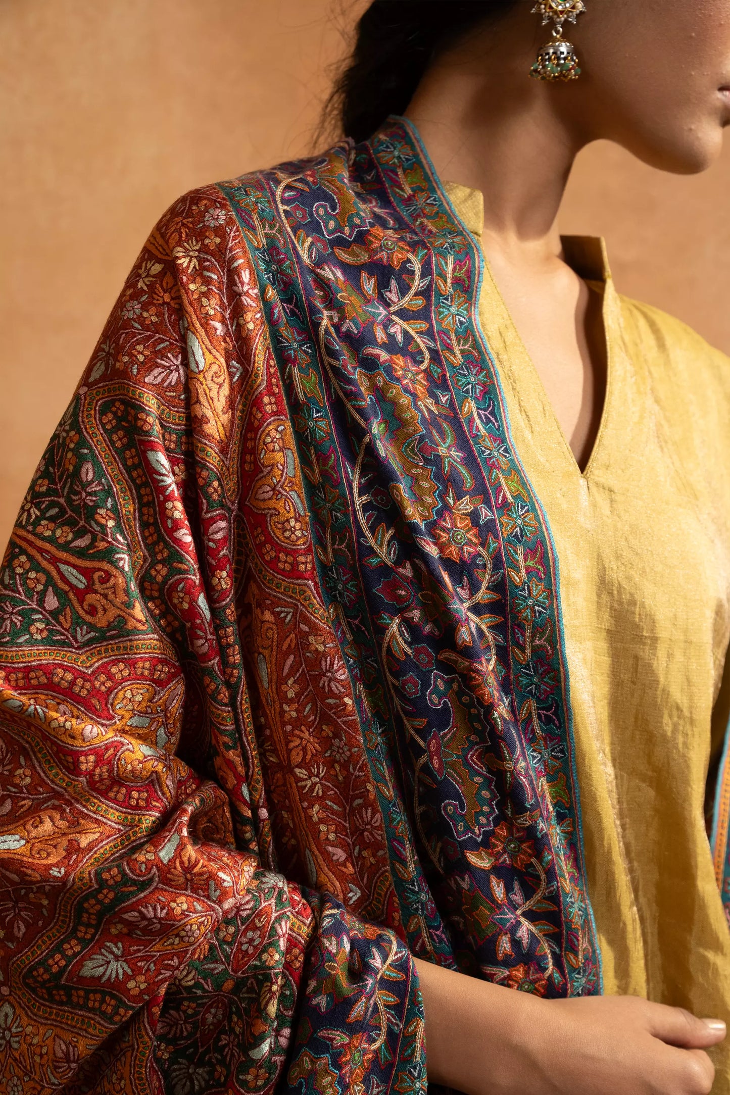 Pashmina Jamawar with Kalamkari Border