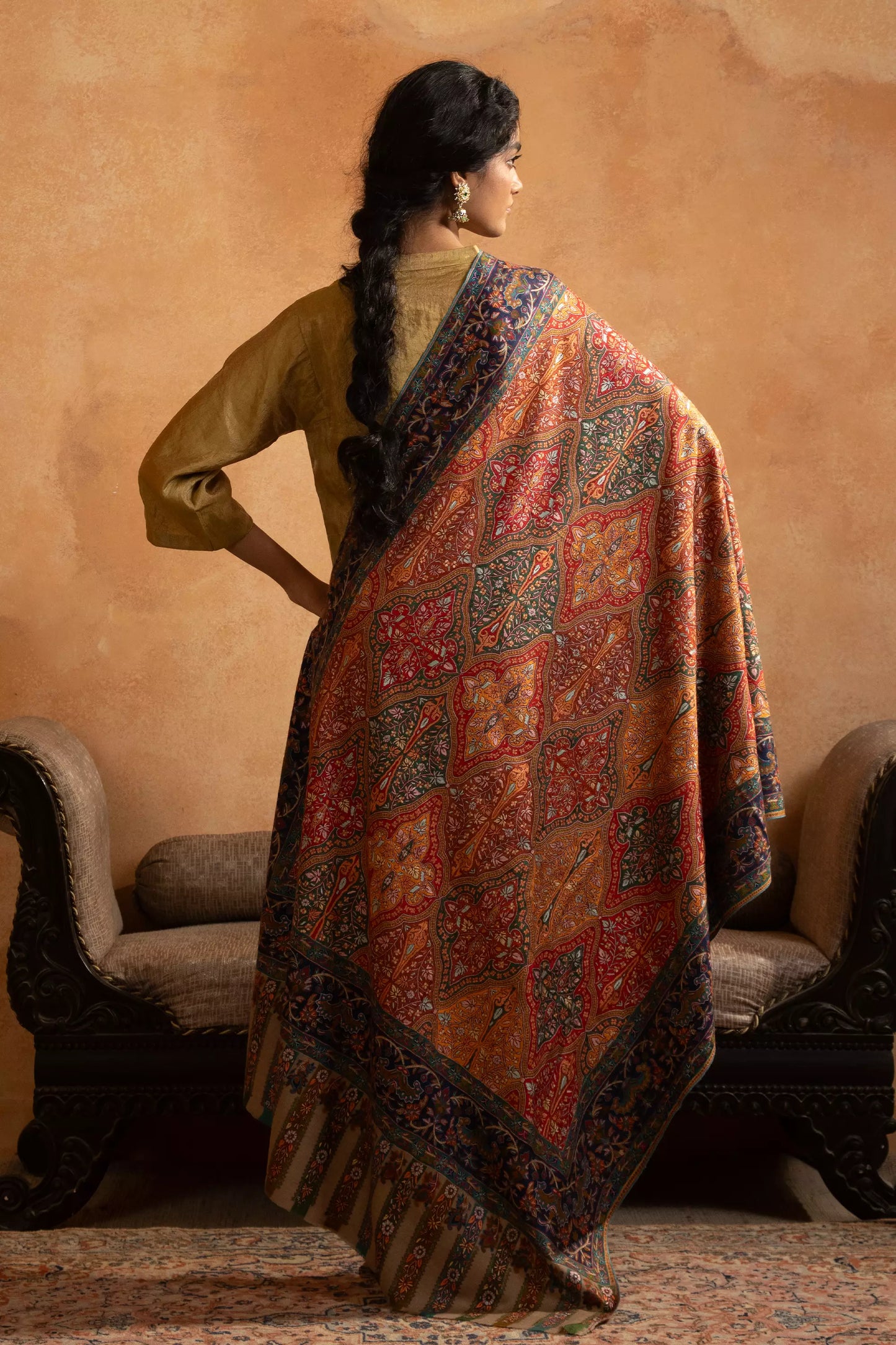 Pashmina Jamawar with Kalamkari Border