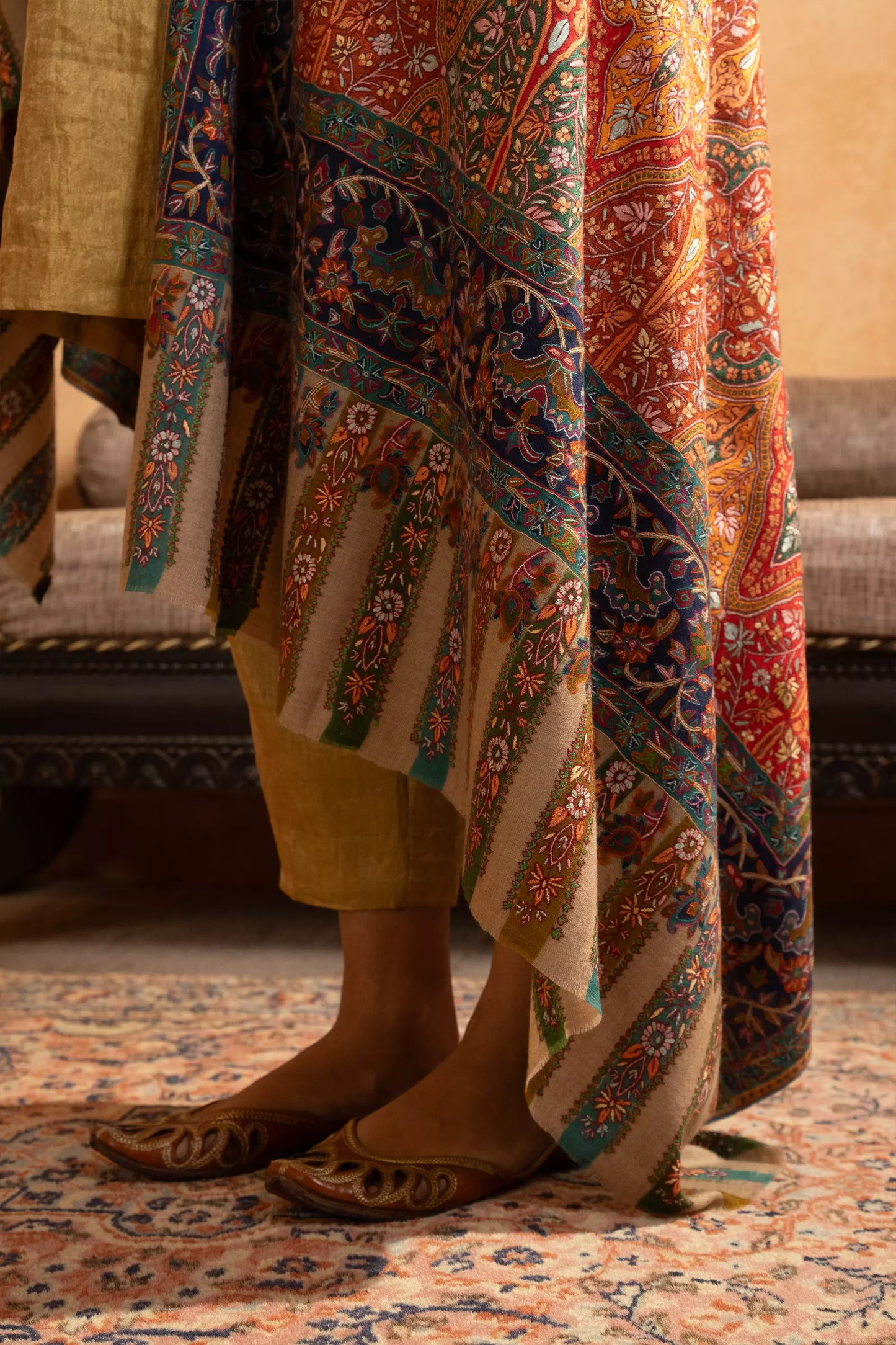 Pashmina Jamawar with Kalamkari Border