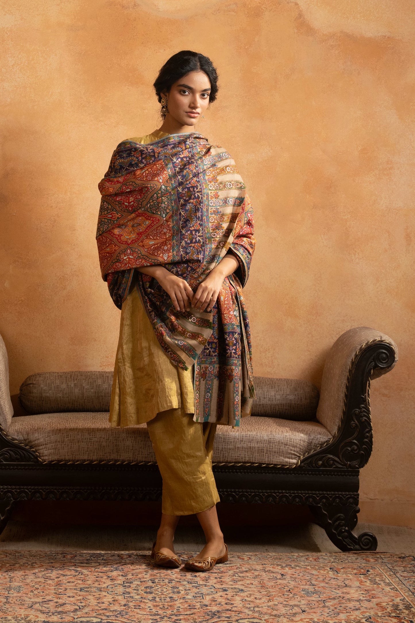 Pashmina Jamawar with Kalamkari Border