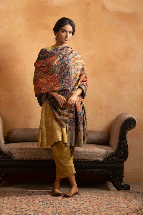 Pashmina Jamawar with Kalamkari Border