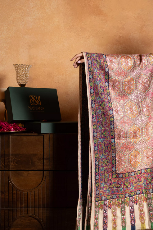 Pashmina Jamawar Shawl with Kalamkari Border Ladies