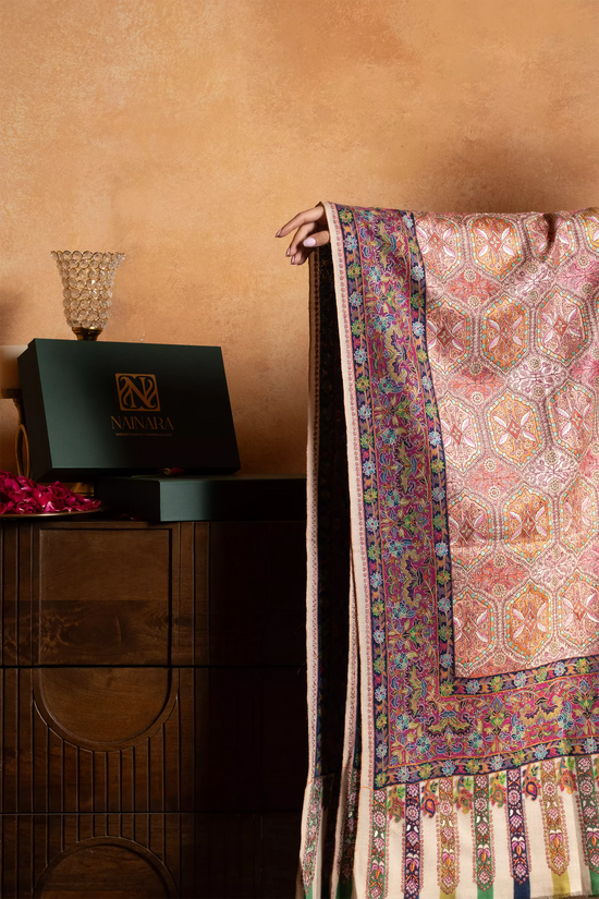 Pashmina Jamawar Shawl with Kalamkari Border Ladies
