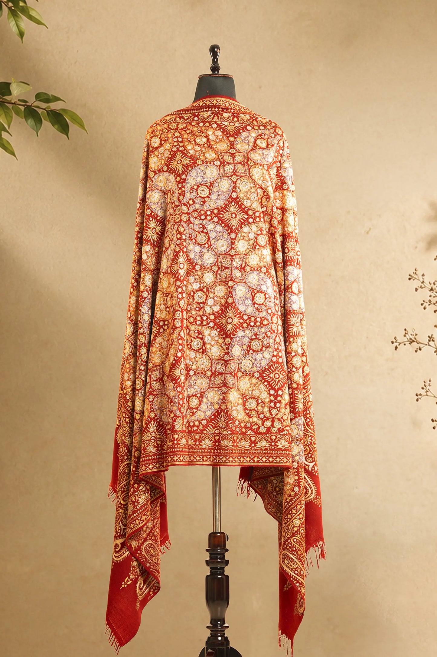 Crimson Red Kasabkari Zari Pashmina Shawl