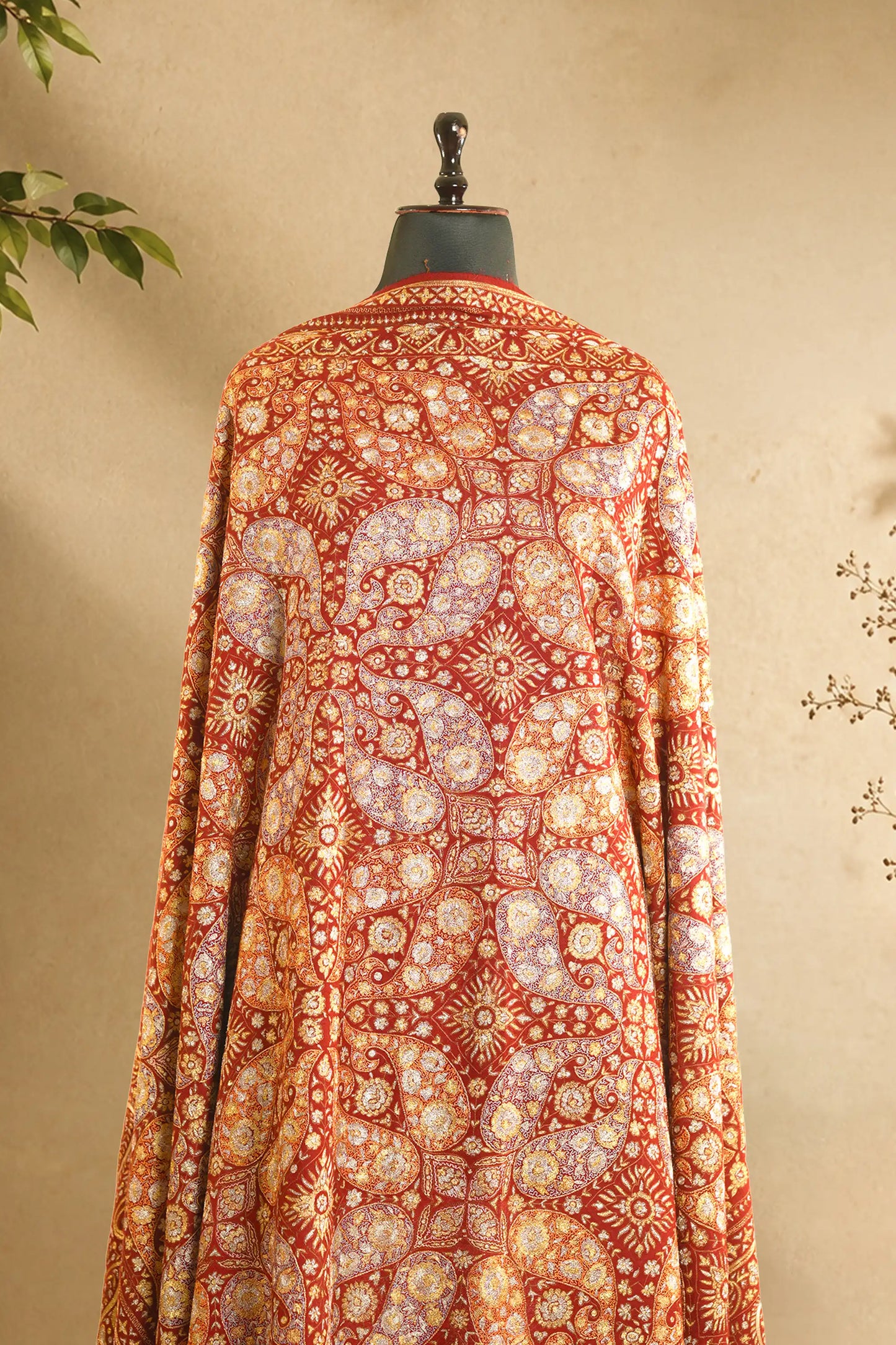 Crimson Red Kasabkari Zari Pashmina Shawl
