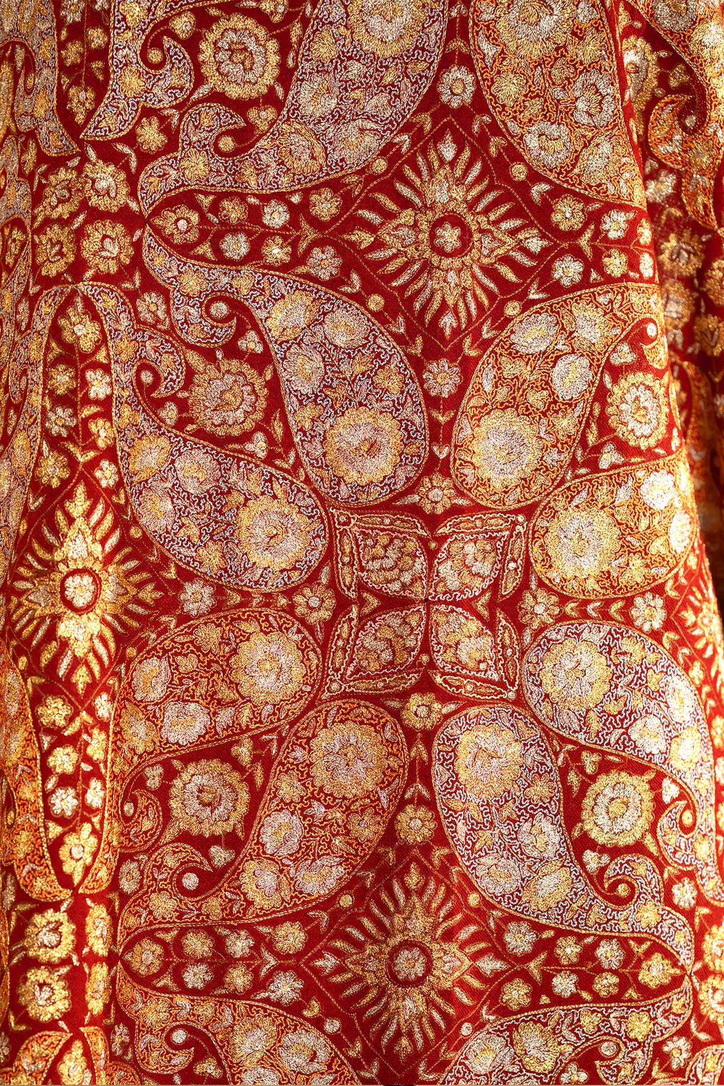 Crimson Red Kasabkari Zari Pashmina Shawl