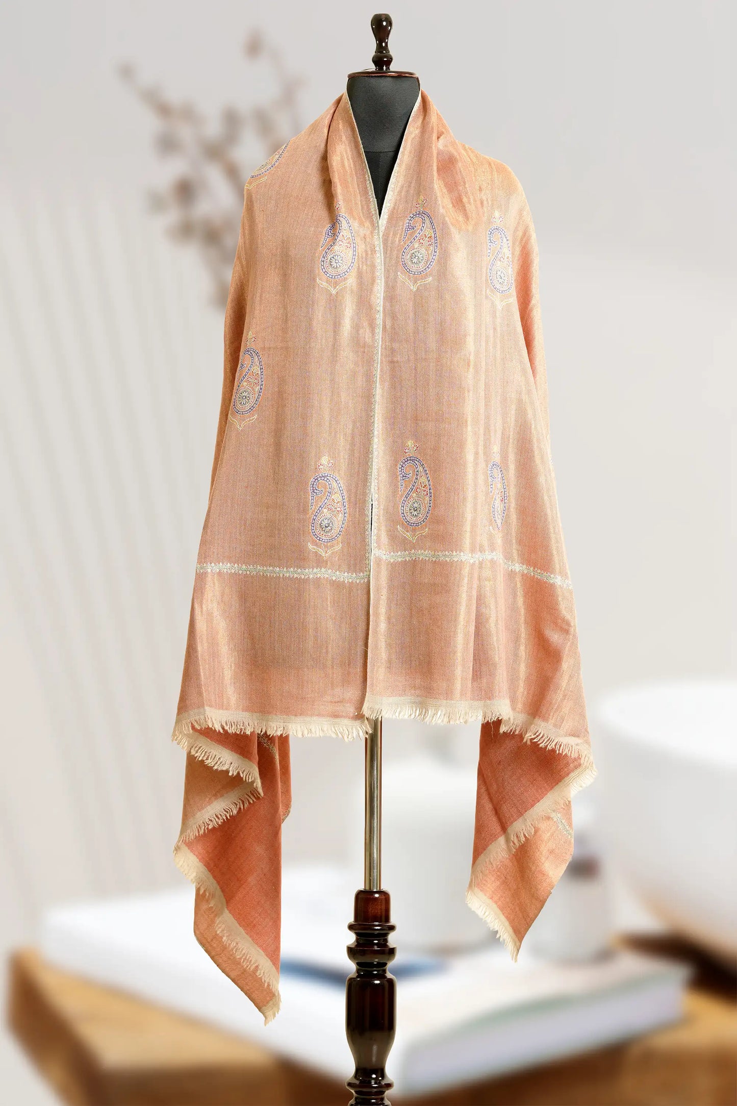 Silver and Rust Double Shaded Stole with Tilla Work